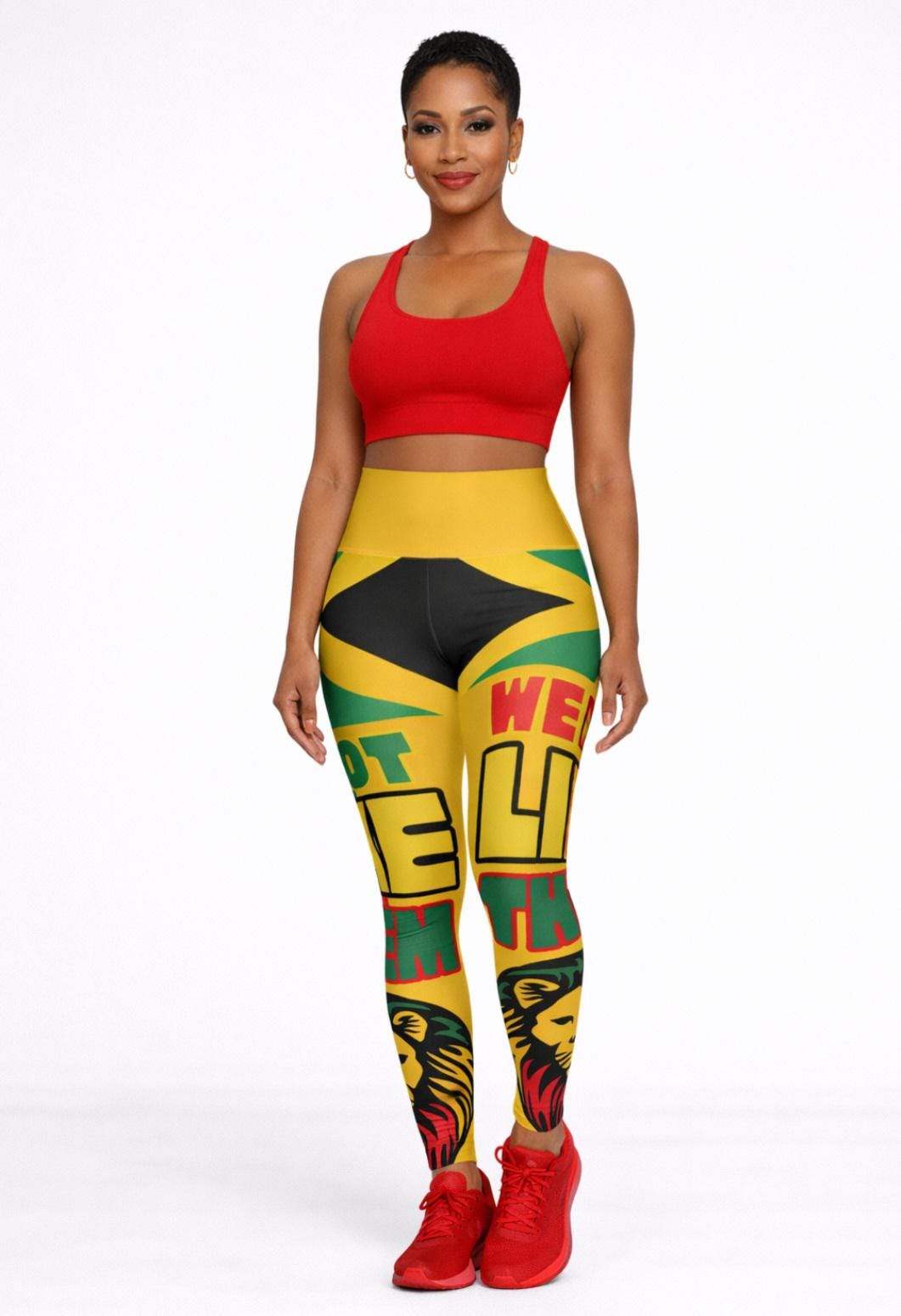 Jamaica High Waisted Leggings, Lion Graphic Workout Yoga Pants, Caribbean Fitness Tights, product view 10