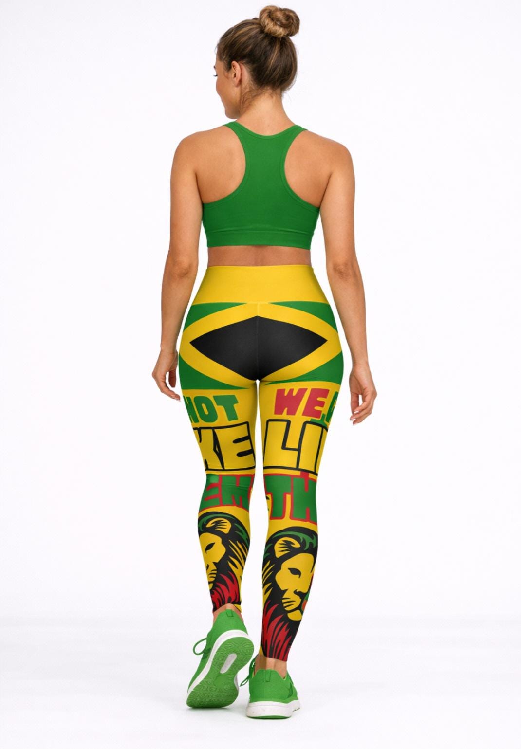 Jamaica High Waisted Leggings, Lion Graphic Workout Yoga Pants, Caribbean Fitness Tights, product view 11