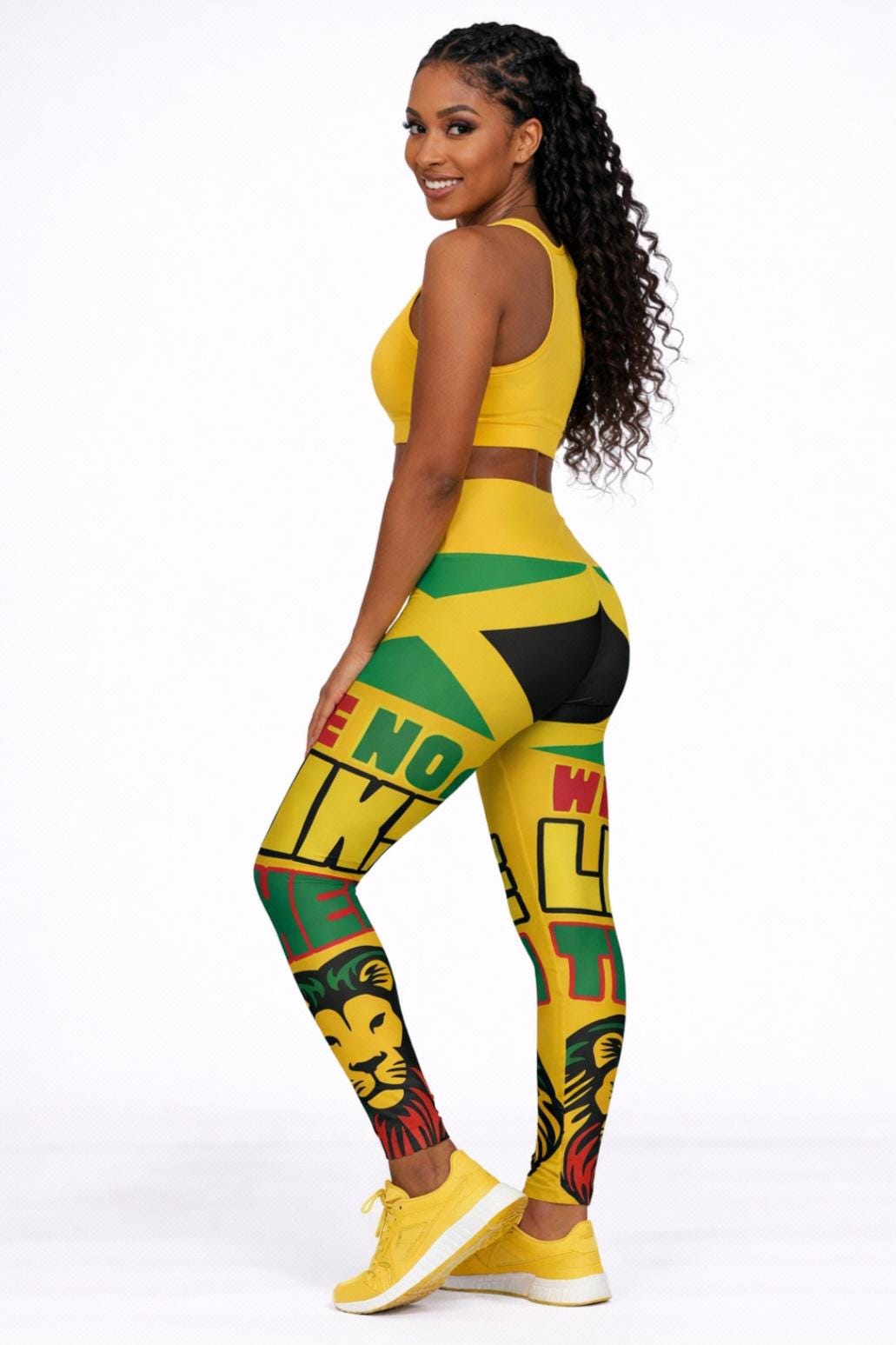 Jamaica High Waisted Leggings, Lion Graphic Workout Yoga Pants, Caribbean Fitness Tights, product view 12