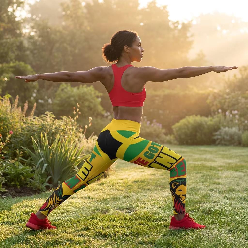 Jamaica High Waisted Leggings, Lion Graphic Workout Yoga Pants, Caribbean Fitness Tights, product view 14
