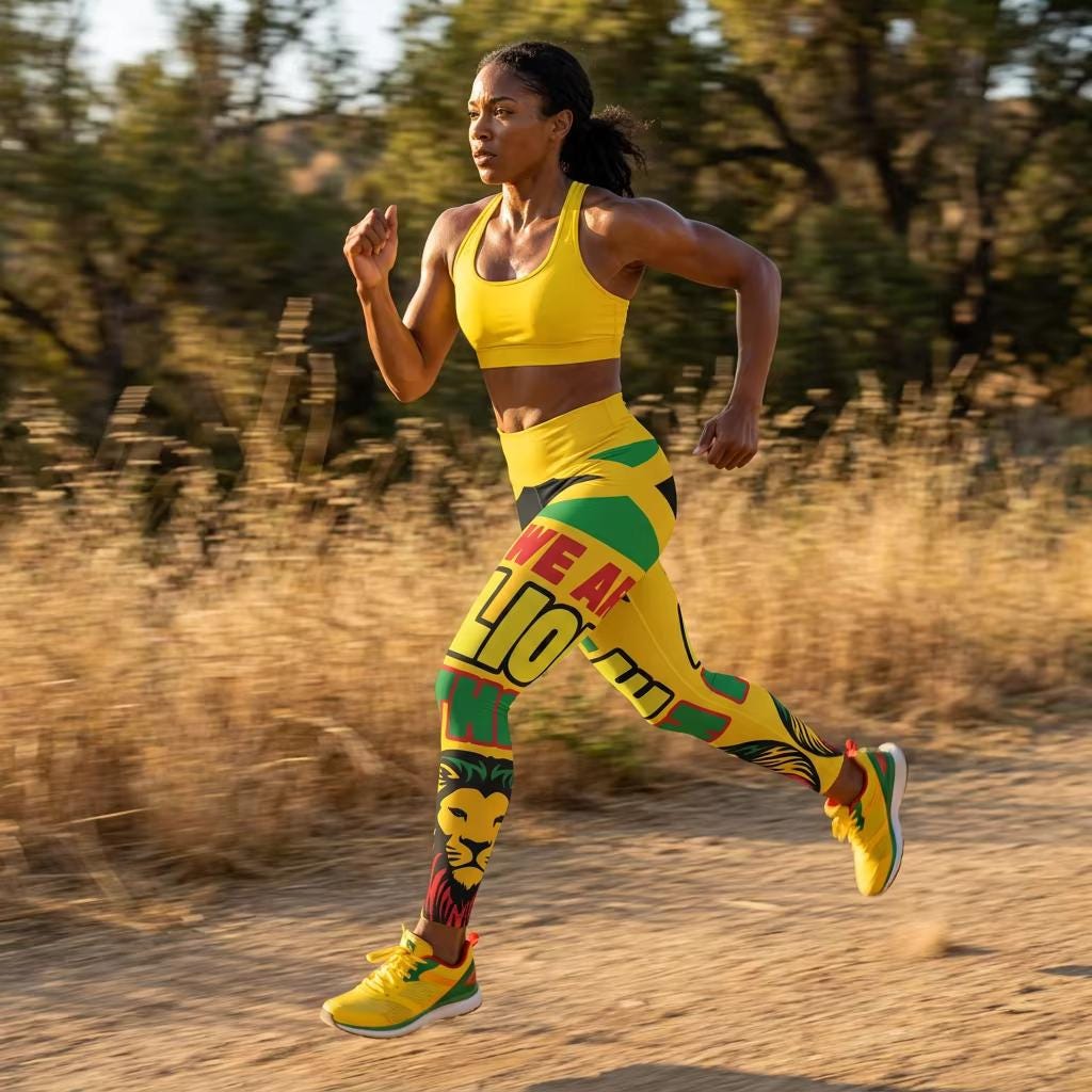Jamaica High Waisted Leggings, Lion Graphic Workout Yoga Pants, Caribbean Fitness Tights, product view 15