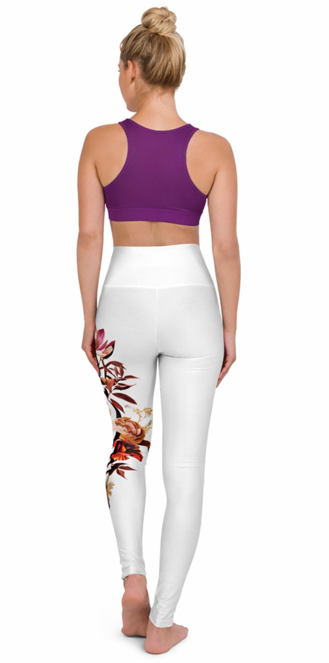 Women's White High Waisted Yoga Leggings With Floral Love Design., product view 11