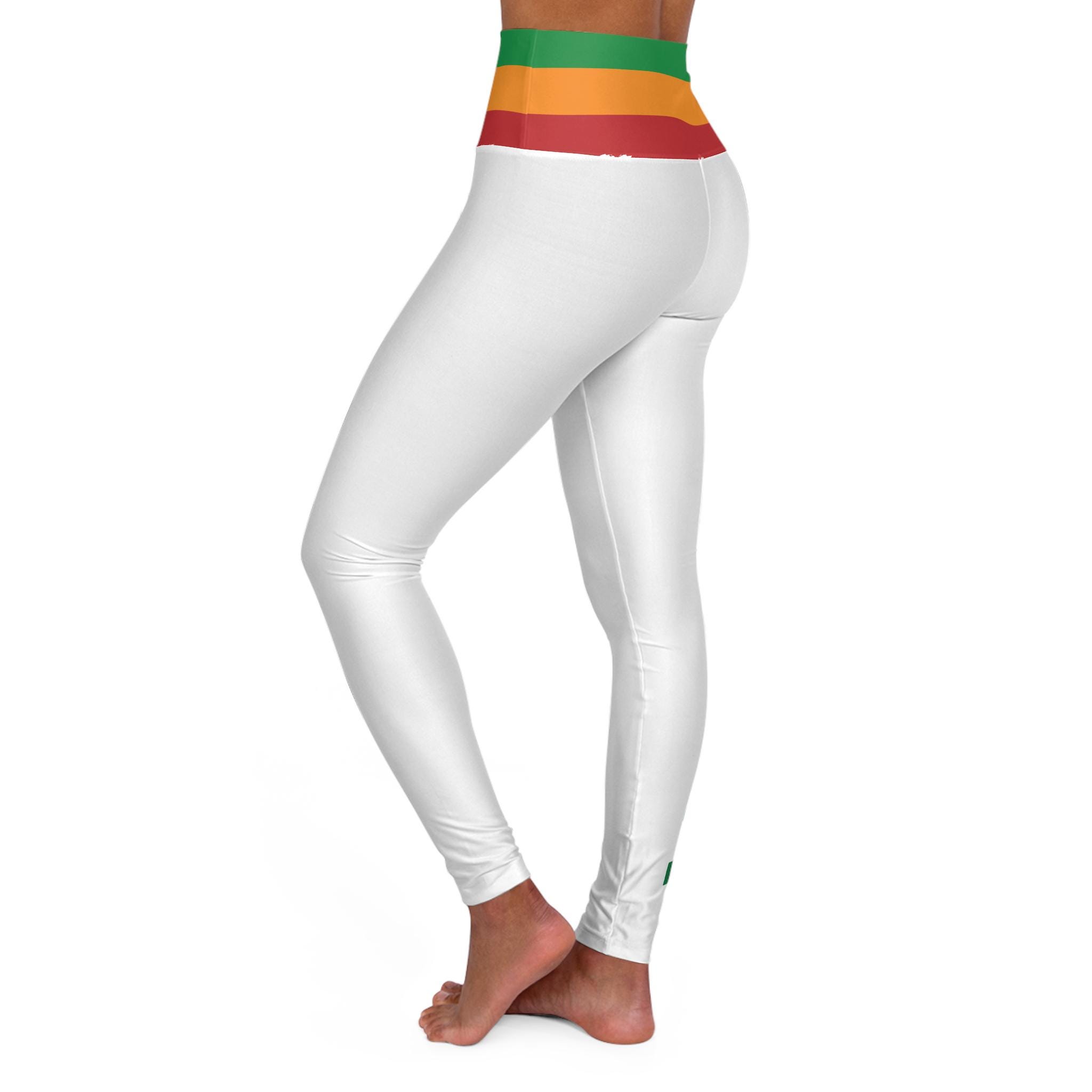 White Jamaica Pride High Waist Skinny Fit Yoga Pants, Red Gold Green Caribbean Activewear, product view 3
