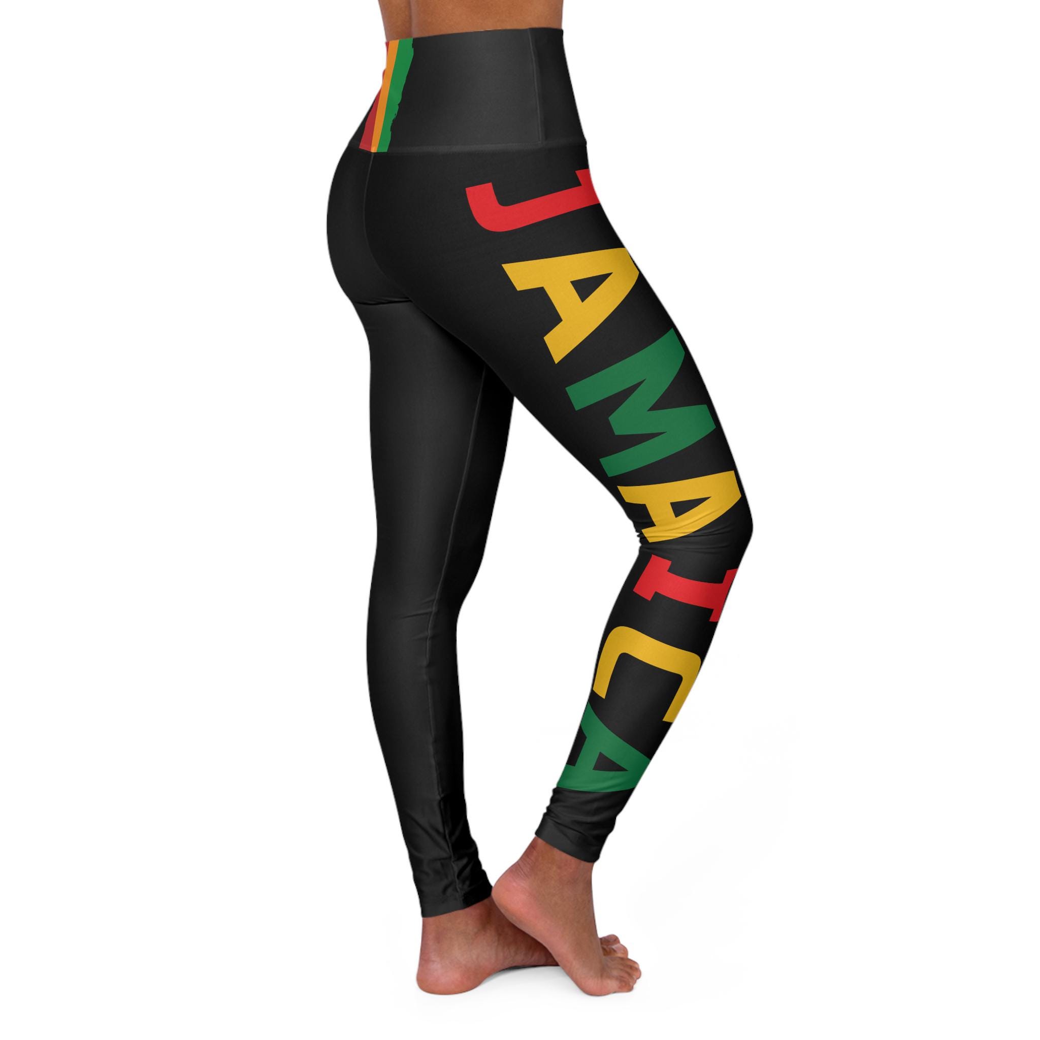 Jamaica Pride Full Length Leggings. High Waist Black Yoga Pants, Rasta Colors