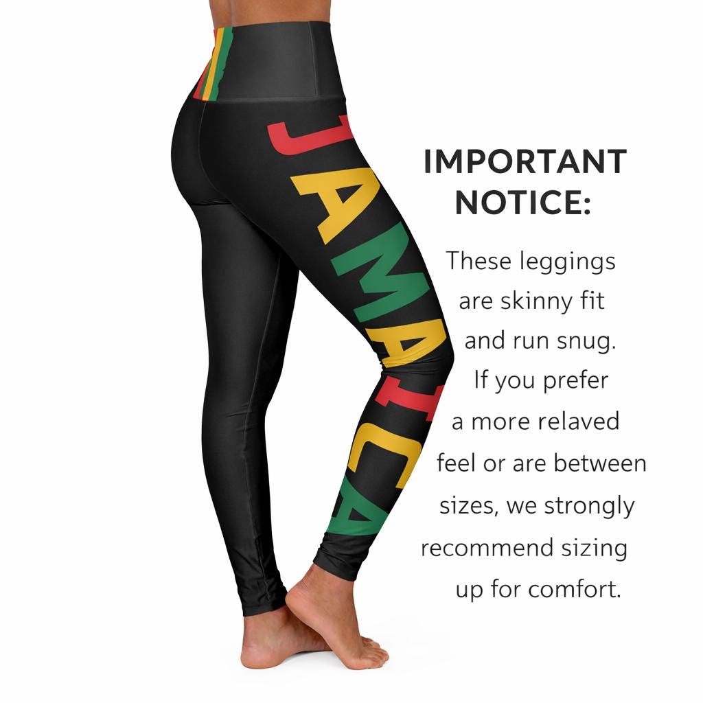 Jamaica Pride Full Length Leggings. High Waist Black Yoga Pants, Rasta Colors, product view 3