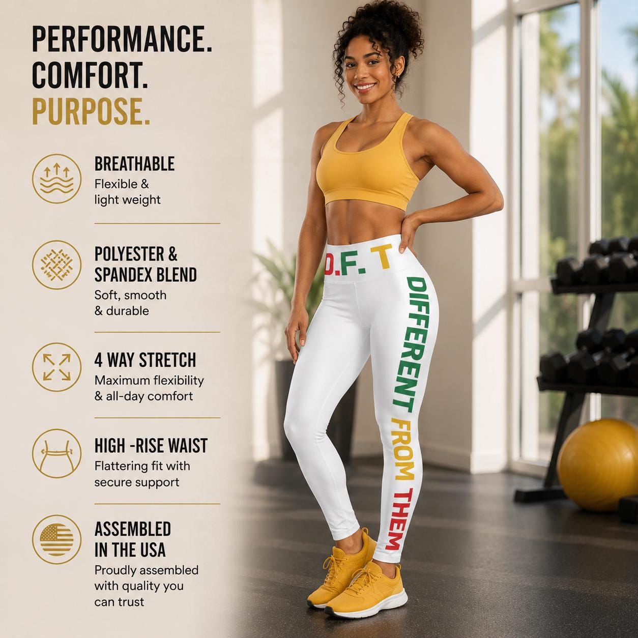 Different From Them Leggings, Inspirational High Waisted Yoga Pants, Motivational Workout Tights for Women, product view 2
