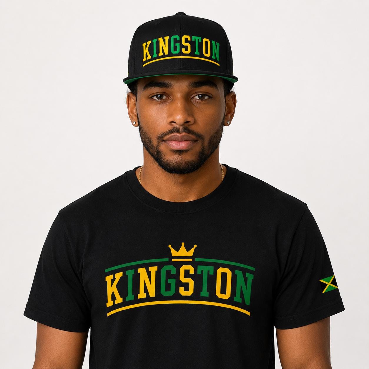 Kingston Jamaica Snapback Hat, Embroidered Flat Bill Cap, Jamaican Flag Streetwear, Unisex Gift., product view 2