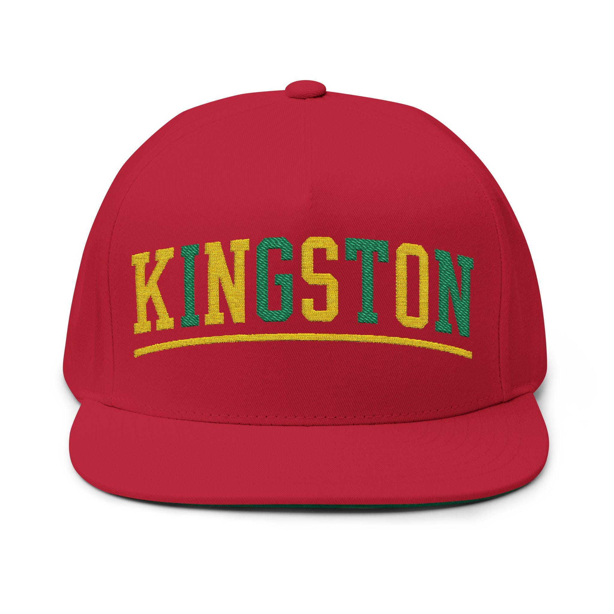 Kingston Jamaica Snapback Hat, Embroidered Flat Bill Cap, Jamaican Flag Streetwear, Unisex Gift., product view 15