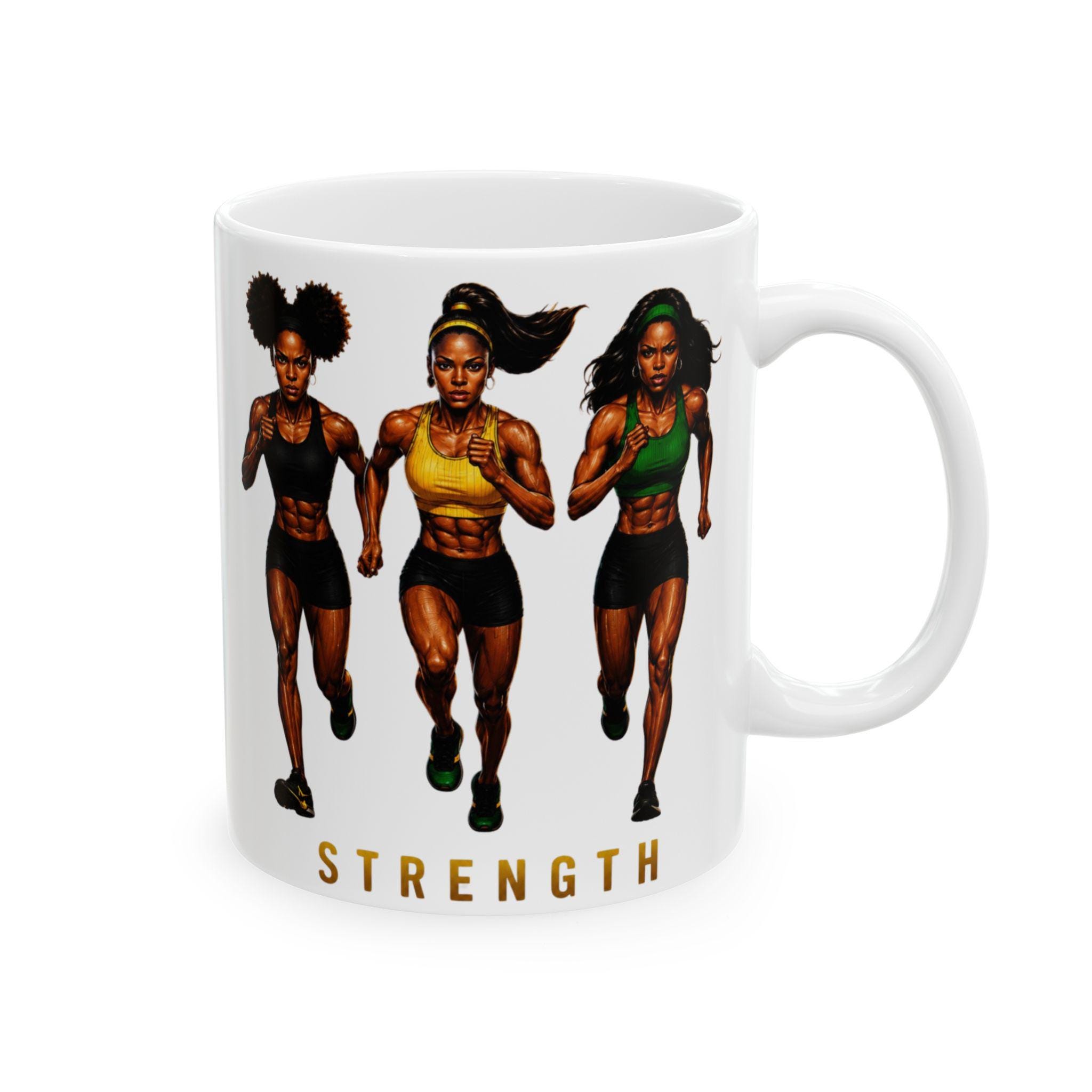 Strength & Resilience Mug, Black Woman Fitness Motivation Ceramic Coffee Cup. Gift For Her, product view 2