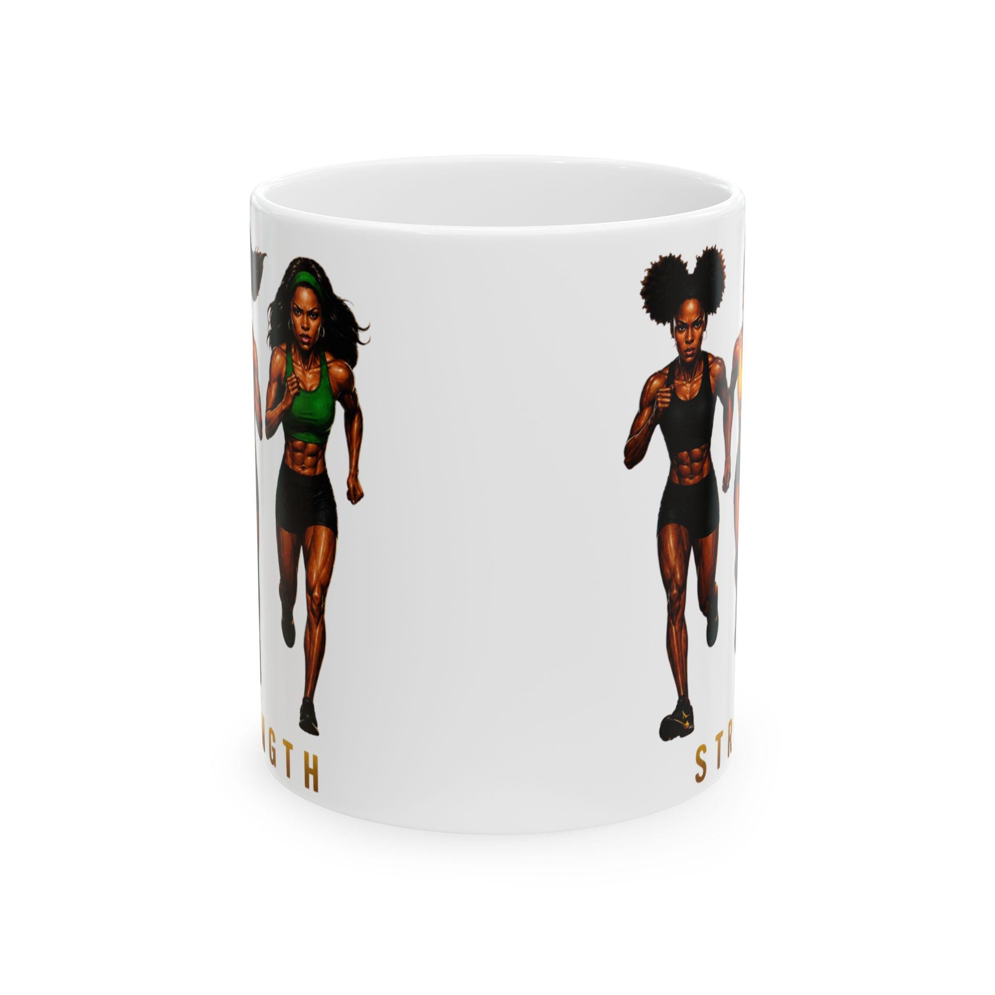 Strength & Resilience Mug, Black Woman Fitness Motivation Ceramic Coffee Cup. Gift For Her, product view 4