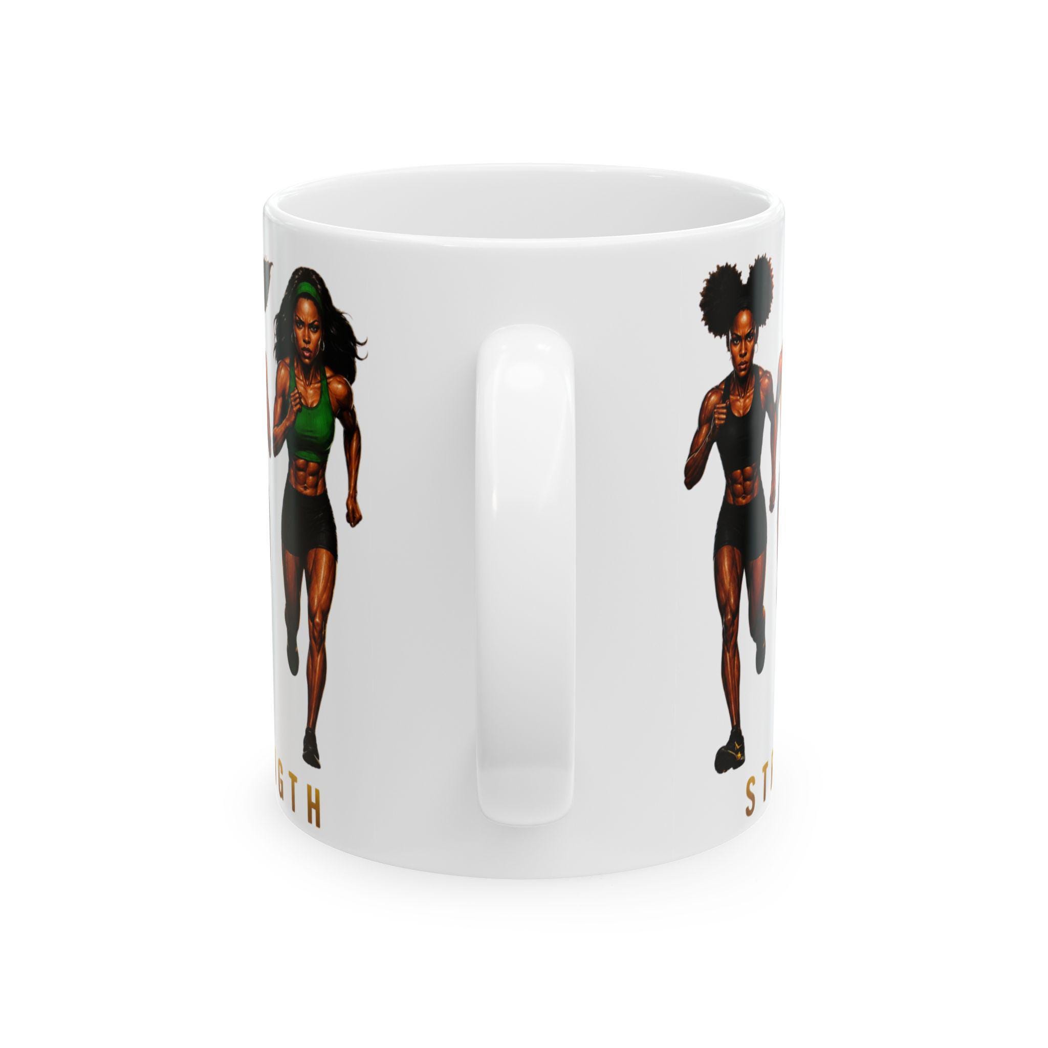 Strength & Resilience Mug, Black Woman Fitness Motivation Ceramic Coffee Cup. Gift For Her, product view 5