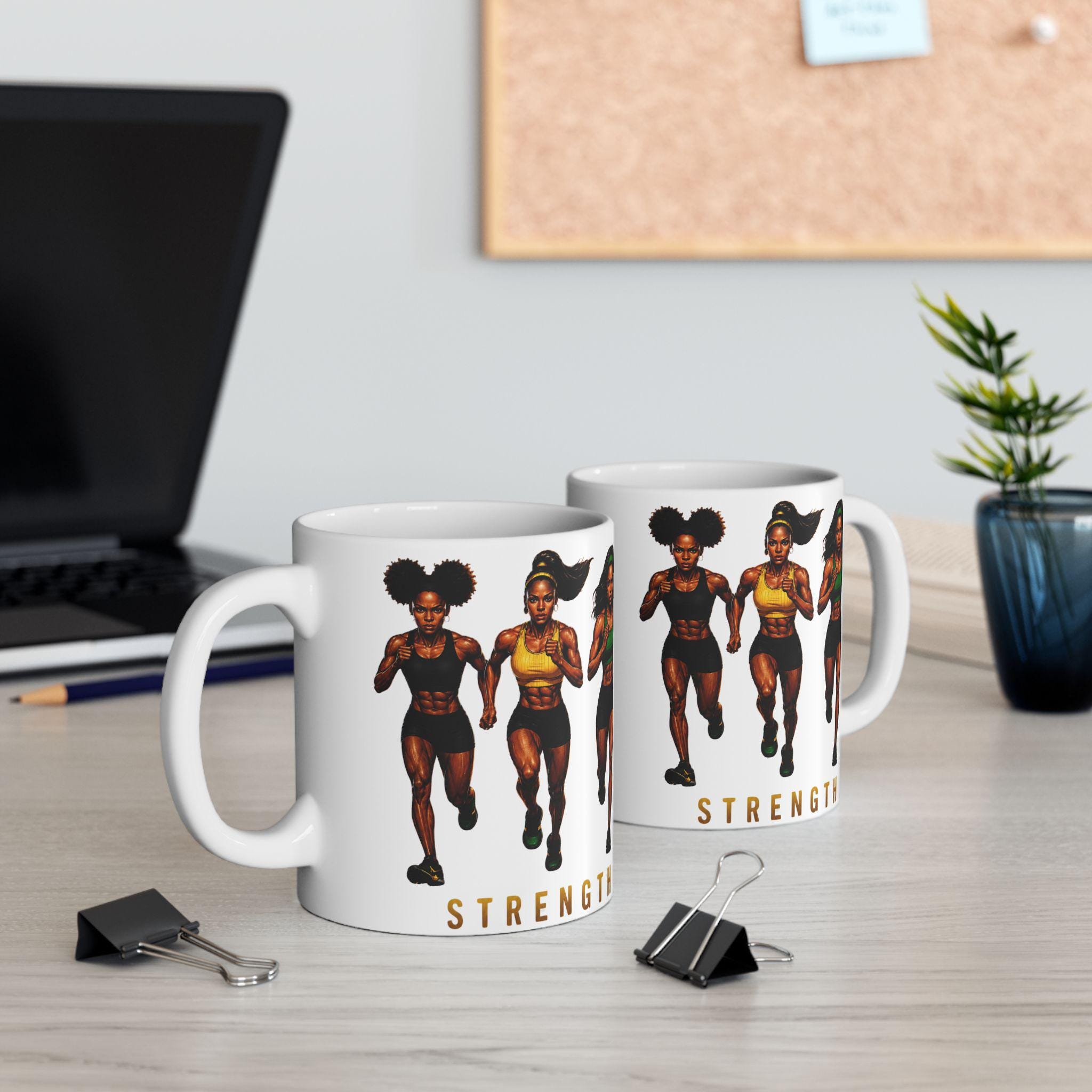Strength & Resilience Mug, Black Woman Fitness Motivation Ceramic Coffee Cup. Gift For Her, product view 6
