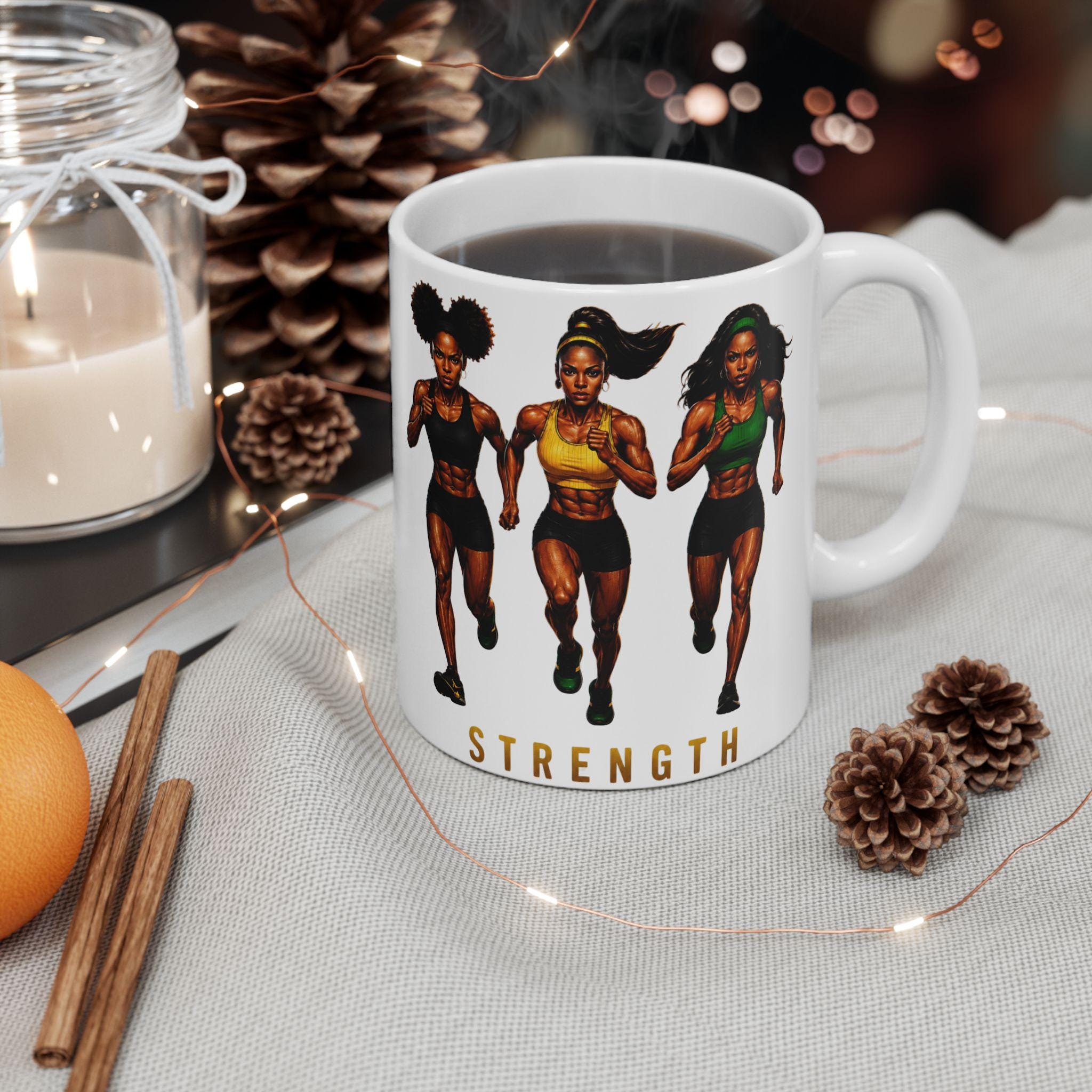 Strength & Resilience Mug, Black Woman Fitness Motivation Ceramic Coffee Cup. Gift For Her, product view 7