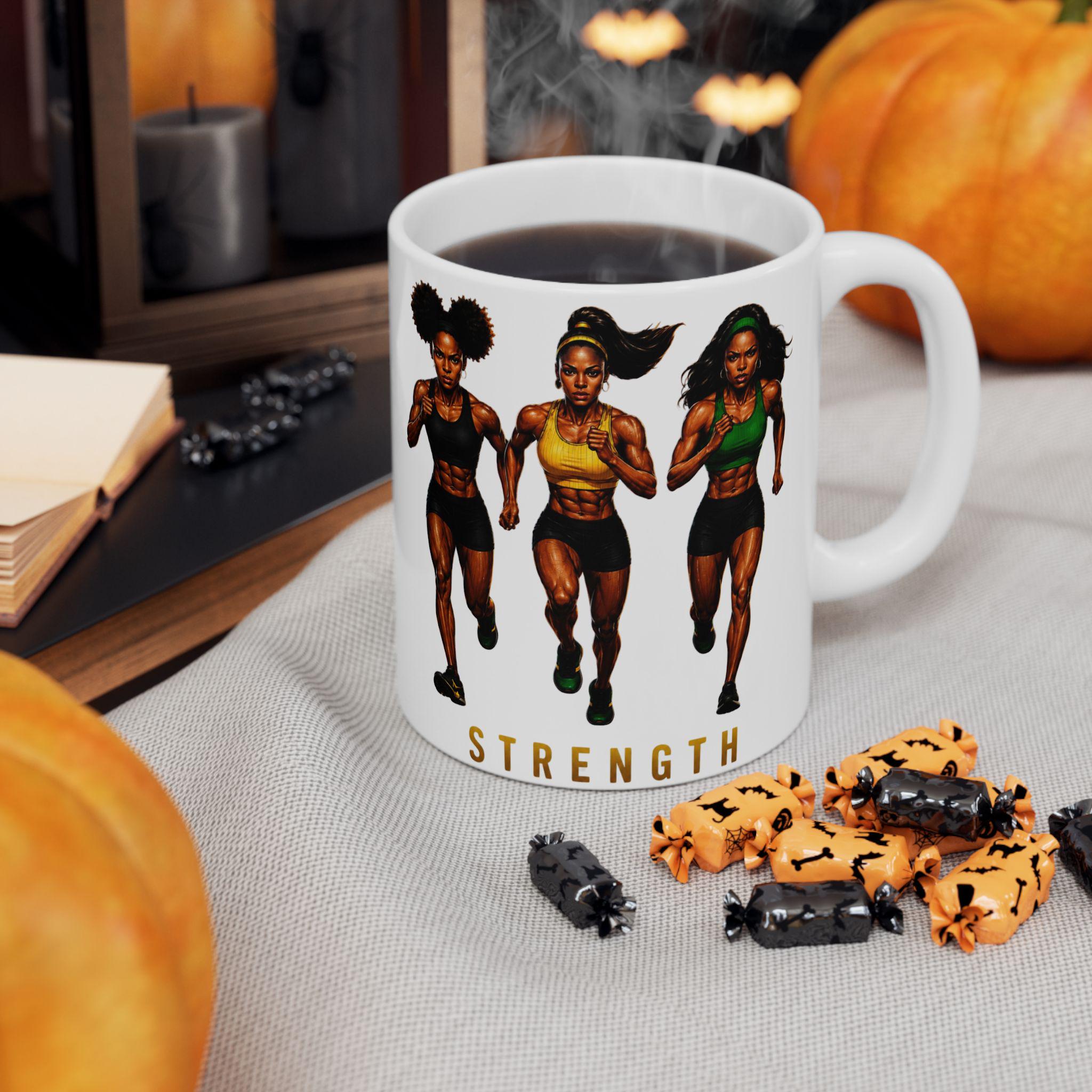 Strength & Resilience Mug, Black Woman Fitness Motivation Ceramic Coffee Cup. Gift For Her, product view 8