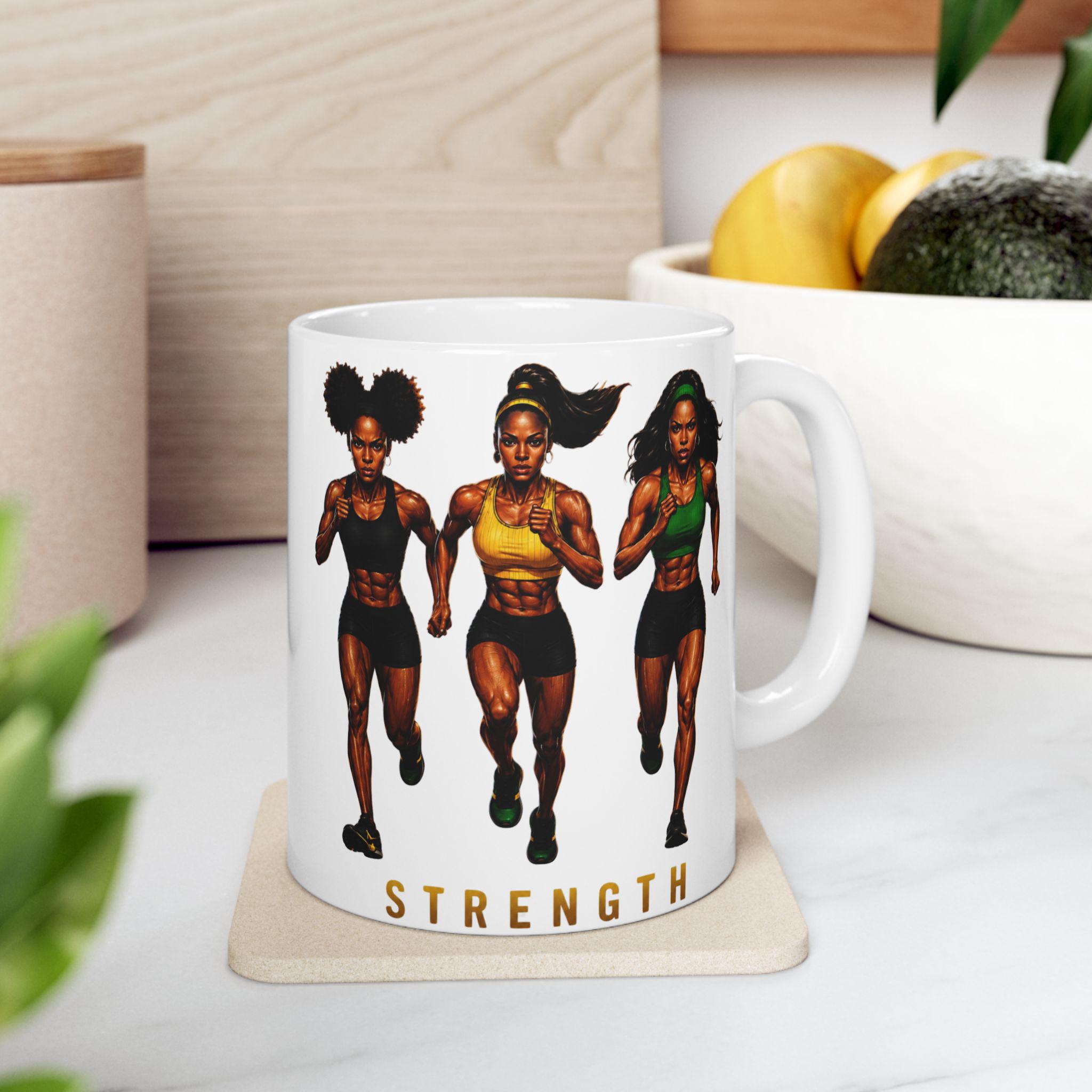 Strength & Resilience Mug, Black Woman Fitness Motivation Ceramic Coffee Cup. Gift For Her, product view 9