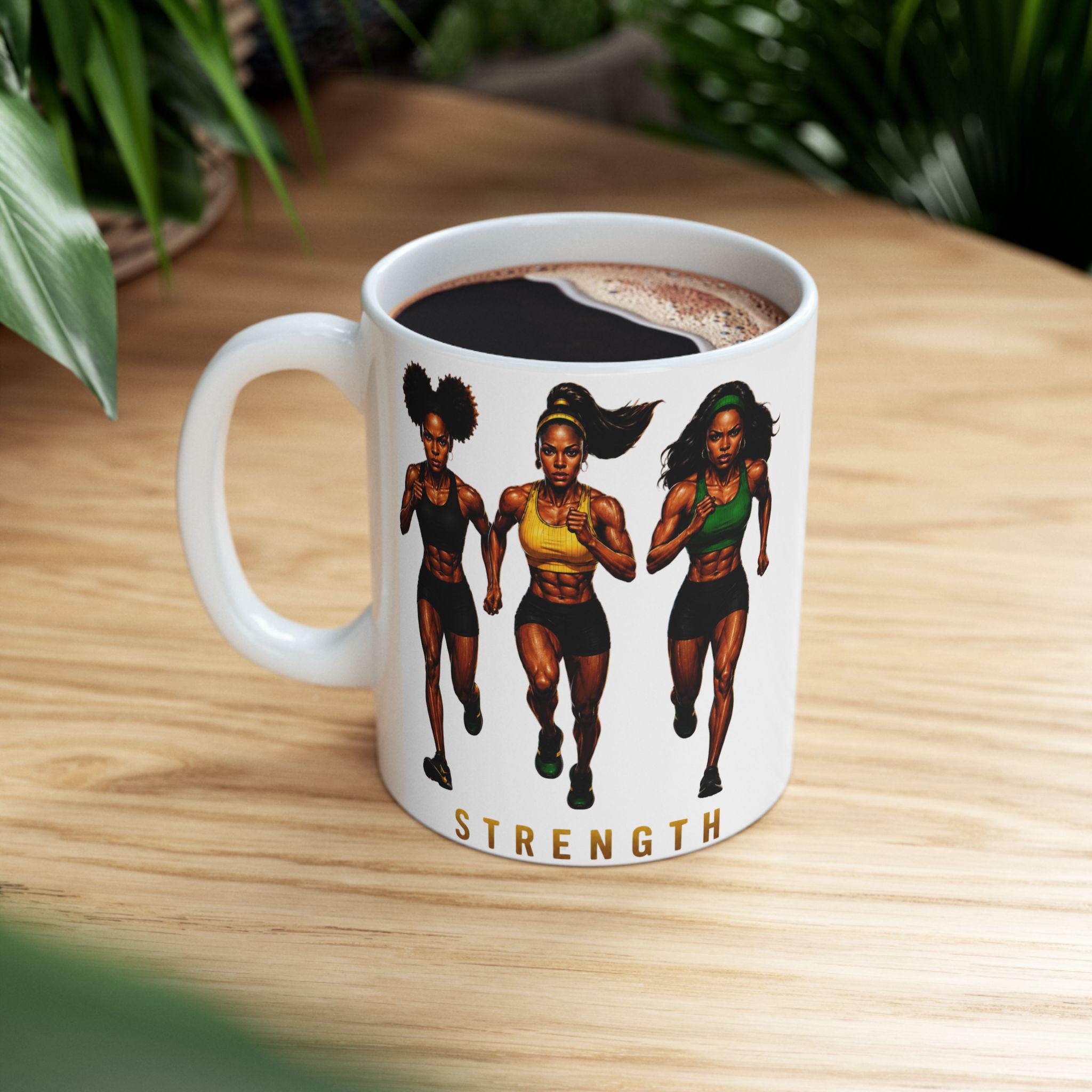Strength & Resilience Mug, Black Woman Fitness Motivation Ceramic Coffee Cup. Gift For Her, product view 10