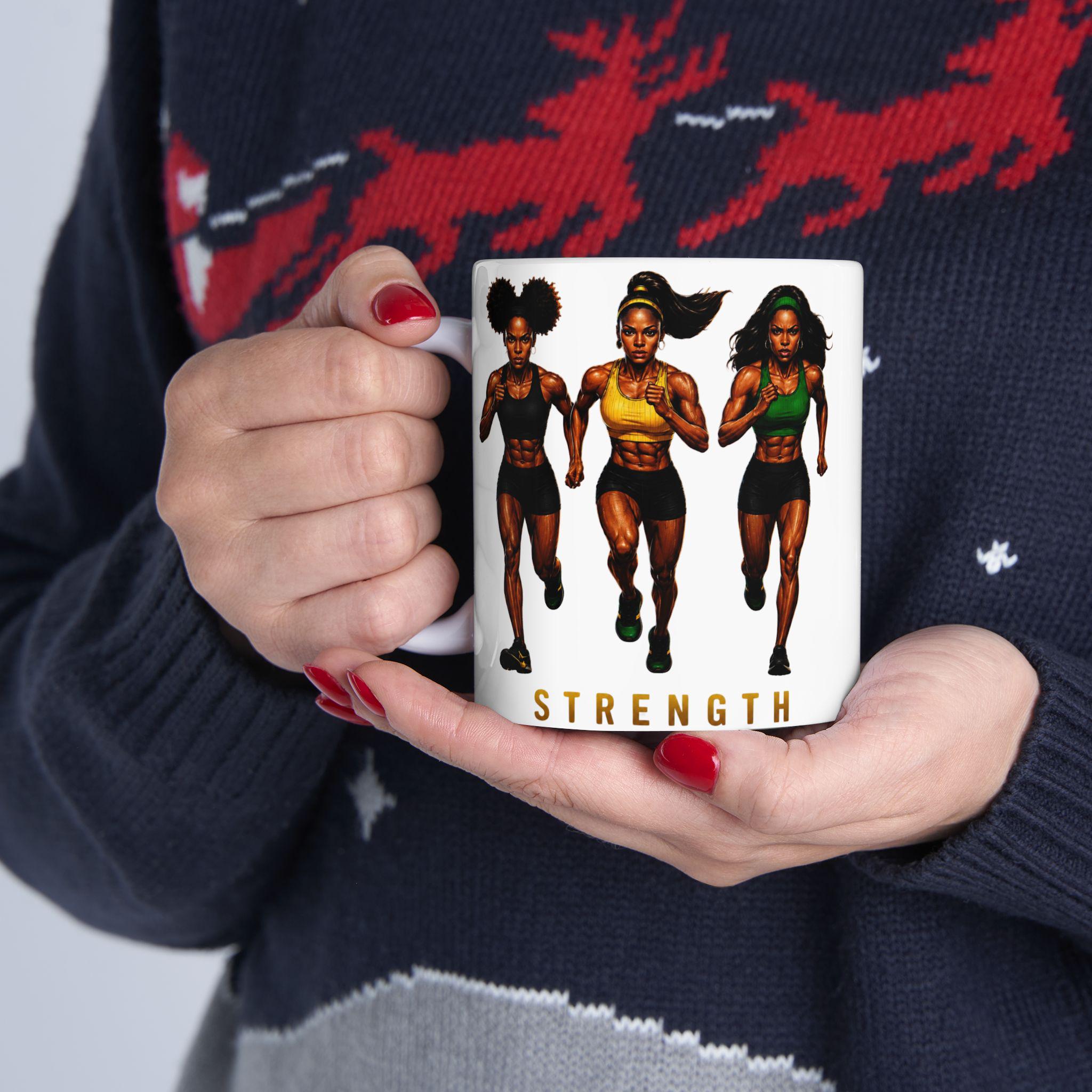 Strength & Resilience Mug, Black Woman Fitness Motivation Ceramic Coffee Cup. Gift For Her, product view 11