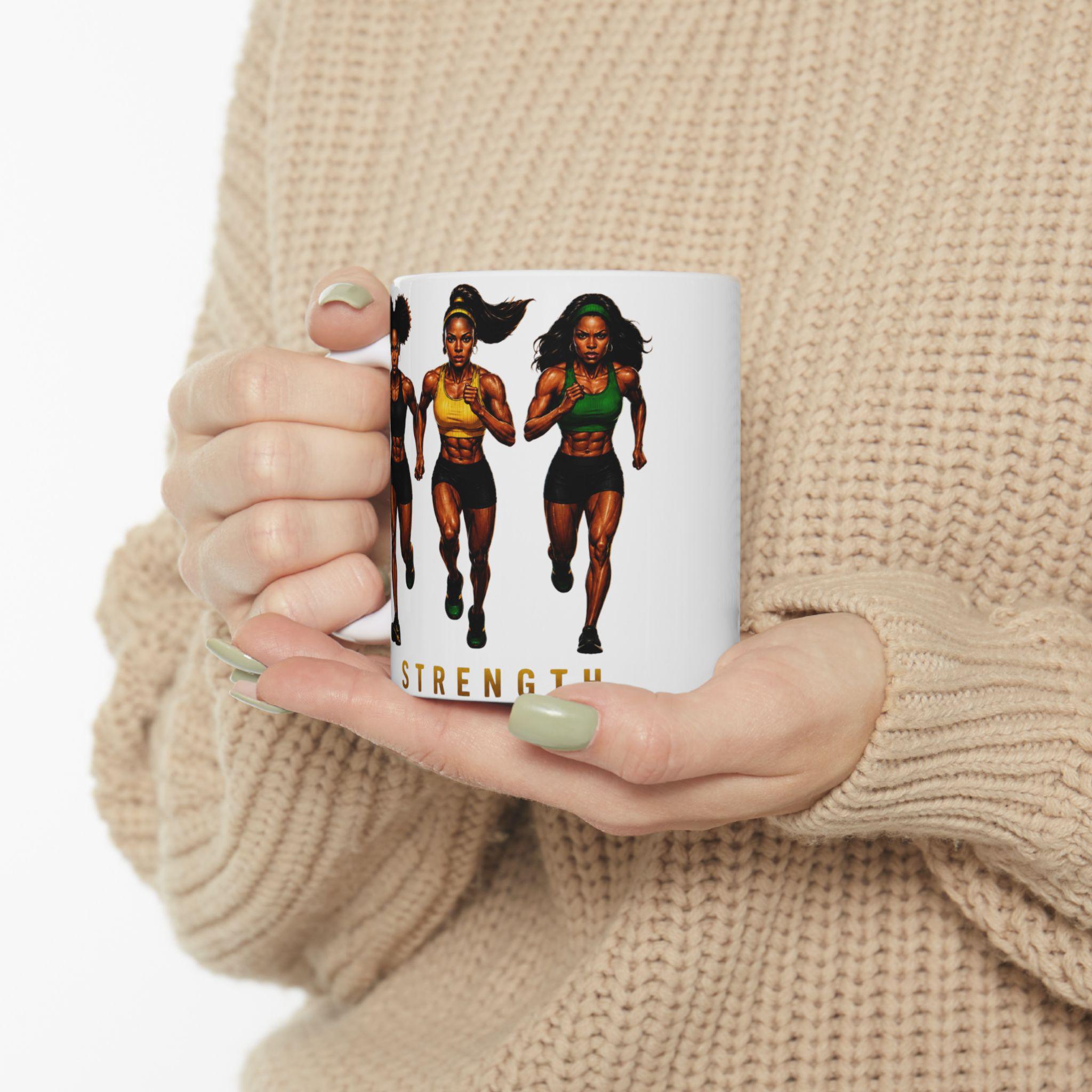 Strength & Resilience Mug, Black Woman Fitness Motivation Ceramic Coffee Cup. Gift For Her, product view 12