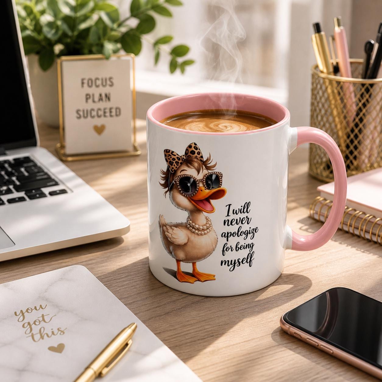 Sassy Duck Coffee Mug Pink Accent, Funny Office Humor, Snarky Coworker Present, Motivational Quote Cup, Animal Lover Ceramic Drinkware, product view 3