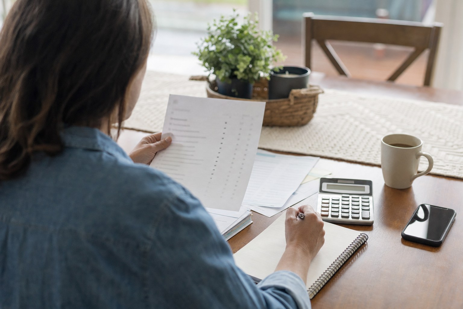 Homeowner reviewing a household checklist beside a calculator