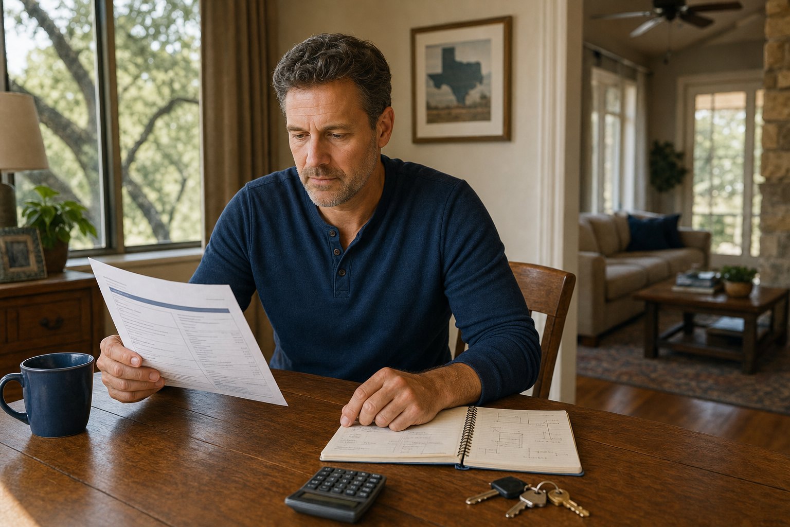 Texas homeowner reviewing a policy and home plan