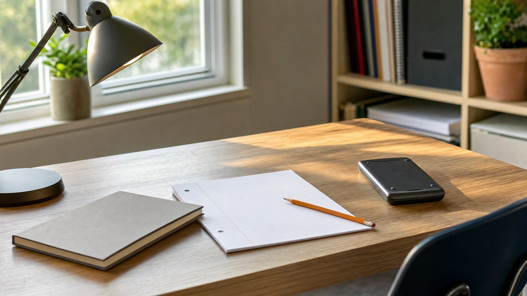 Quiet study desk prepared for test practice