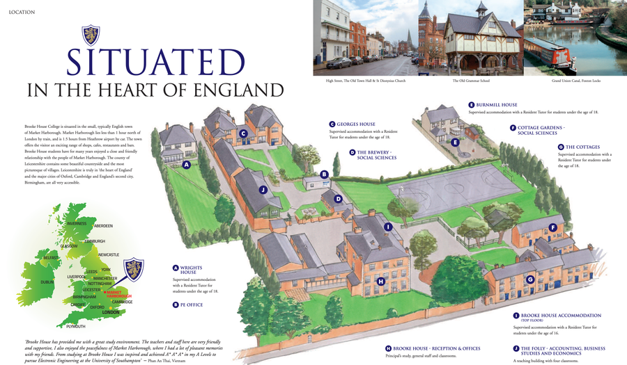Brooke House College UK campus and facilities map in Market Harborough