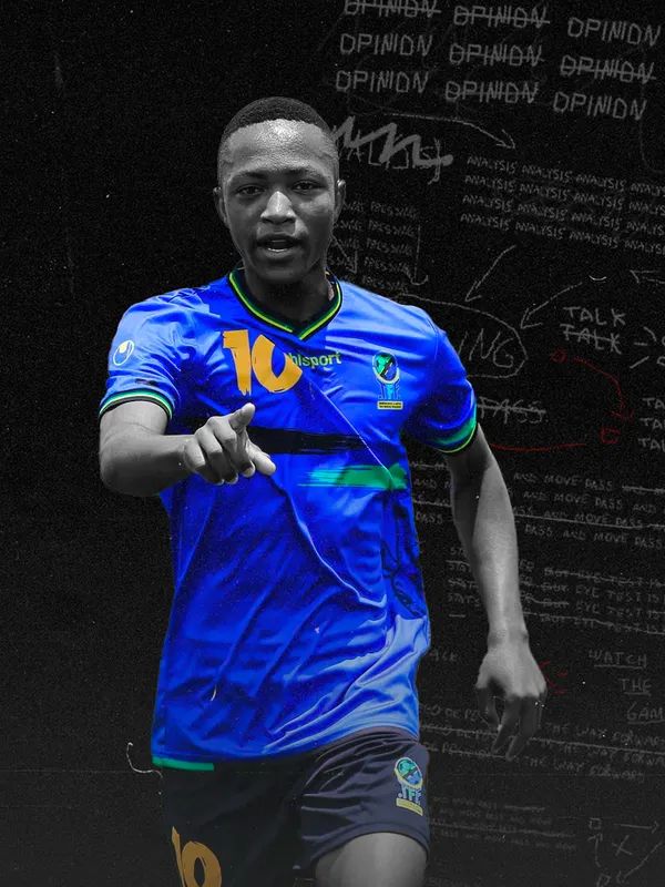 Soccer player in a blue Tanzania jersey