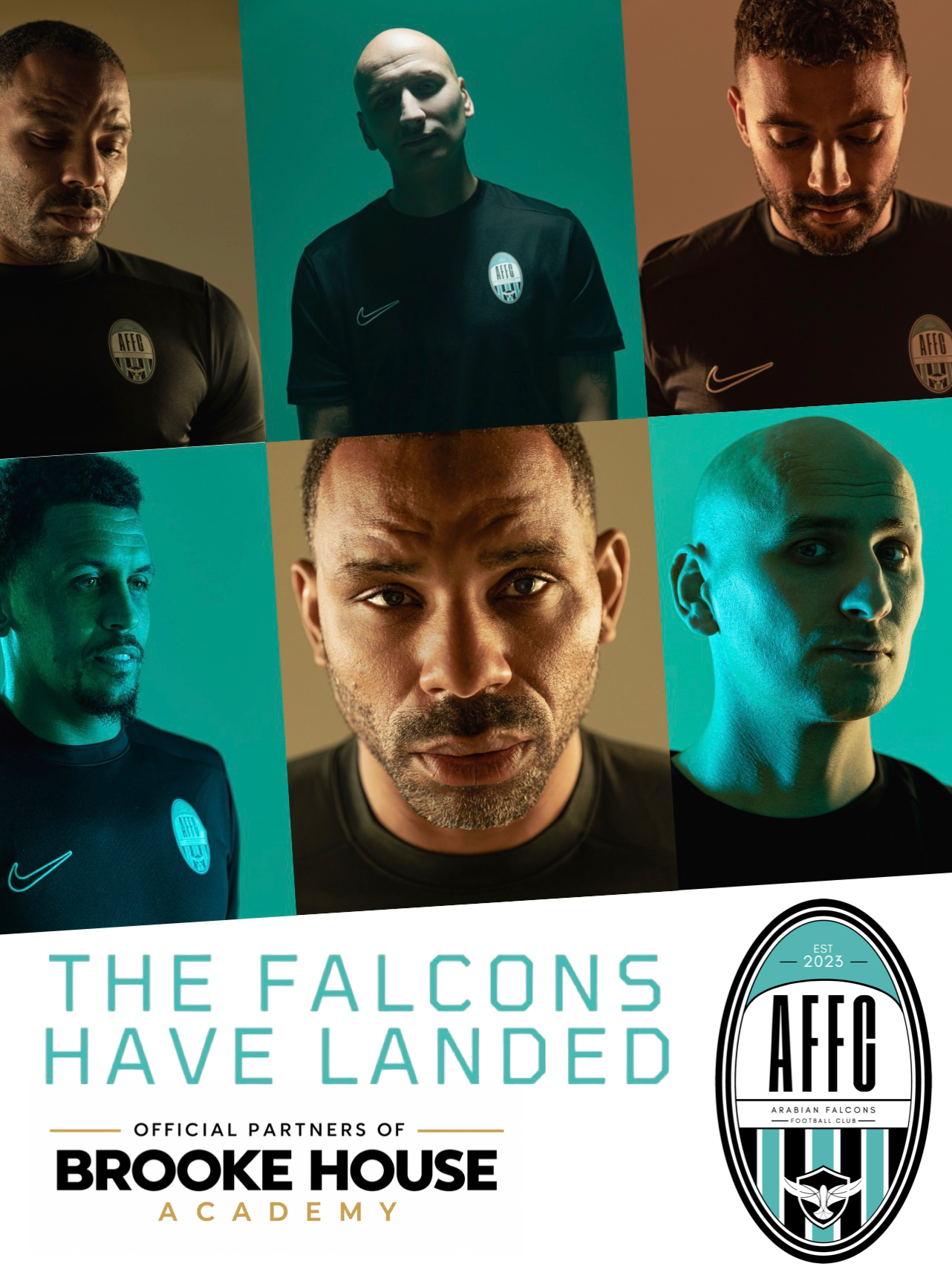 Arabian Falcons Football Club partnership artwork with Brooke House Academy
