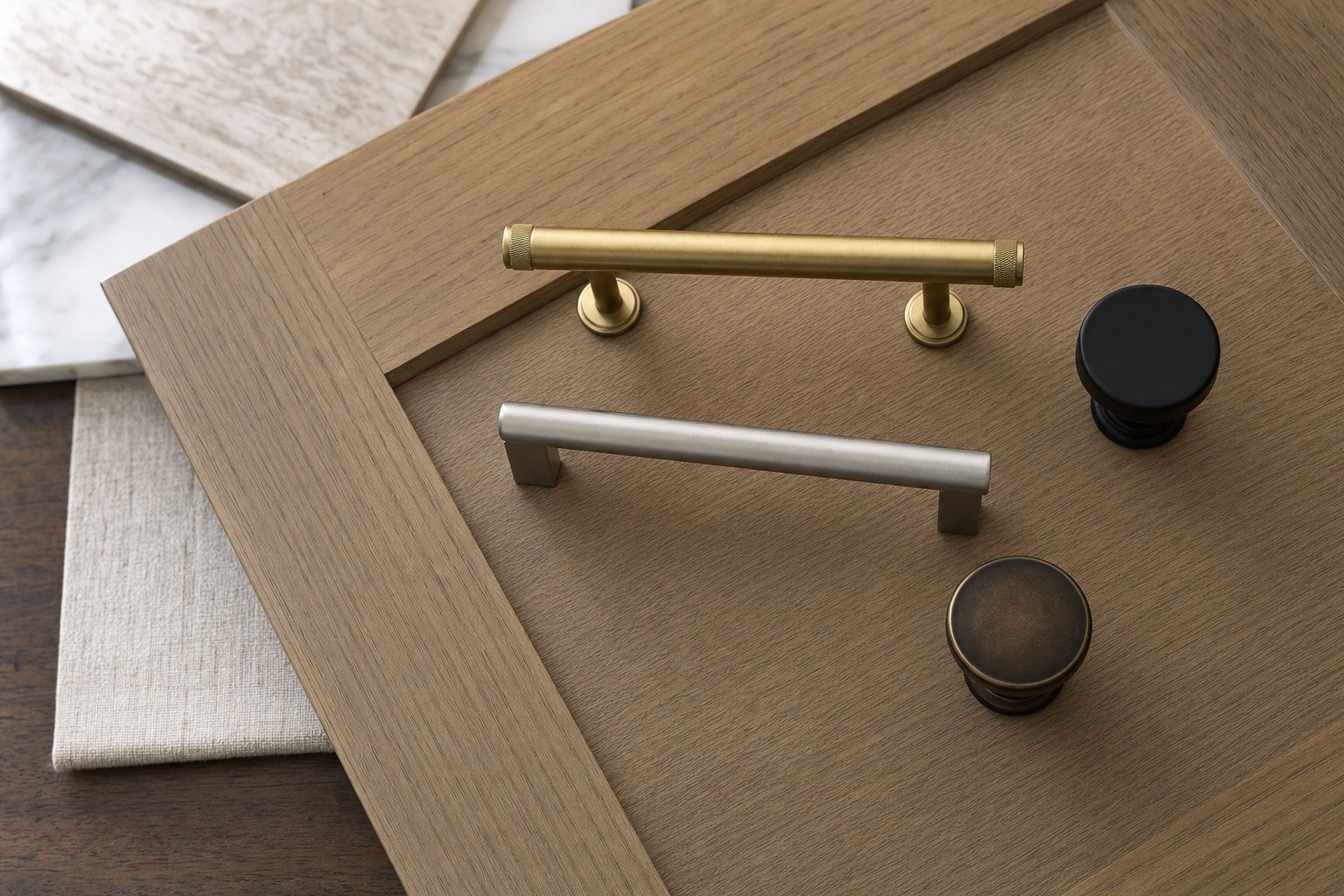 Cabinet pulls and knobs in brass, black, nickel, and bronze finishes
