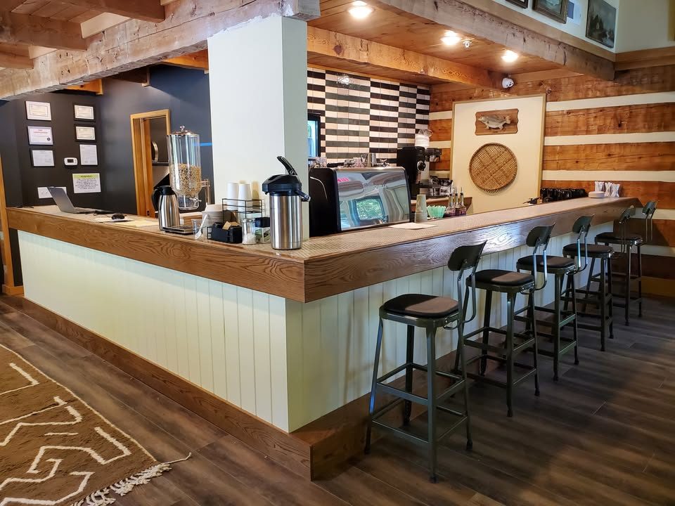 Wood counter and painted paneling