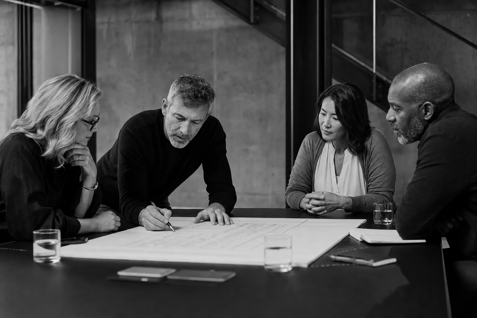 A leadership team working through a shared plan