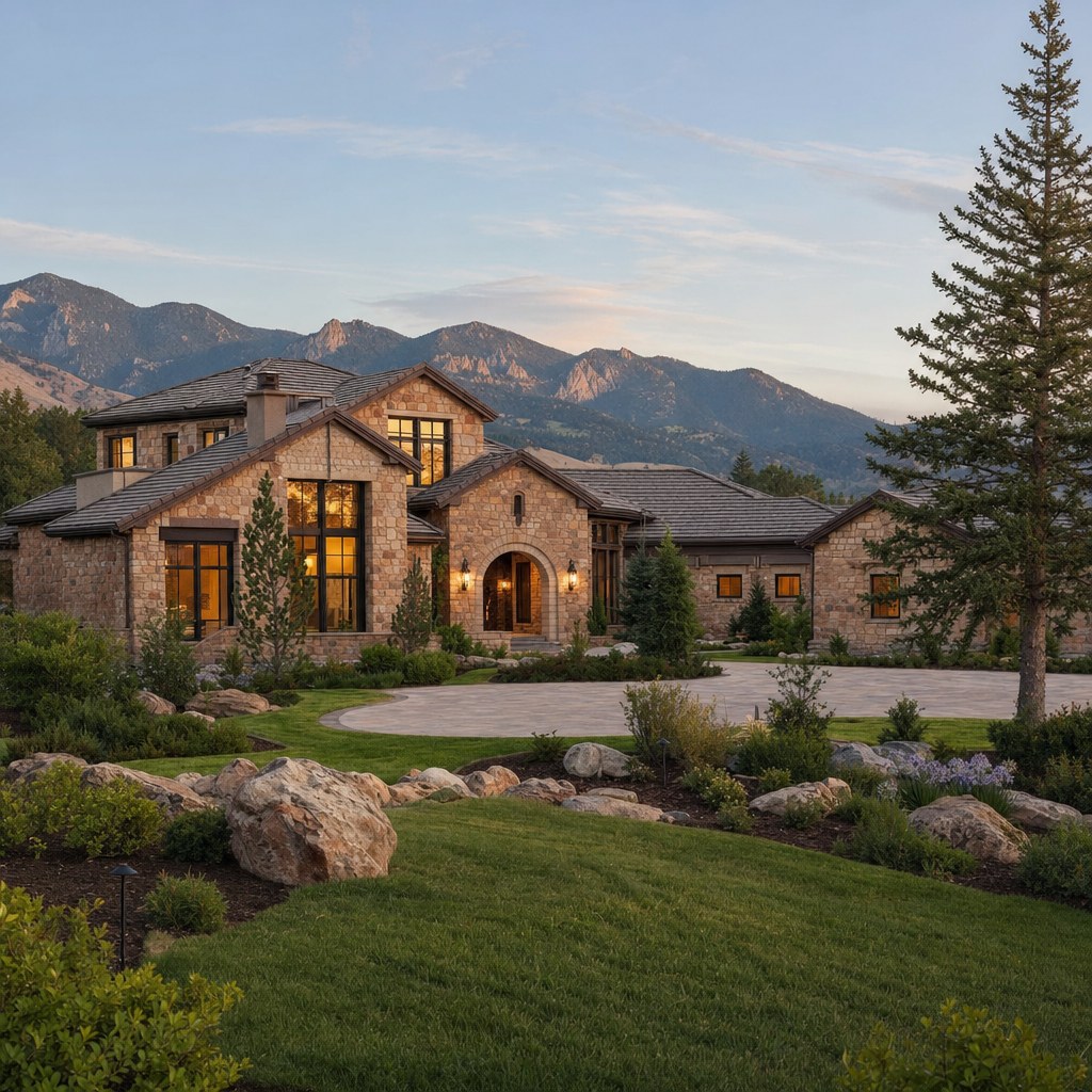 Stone Colorado estate home with mountain views