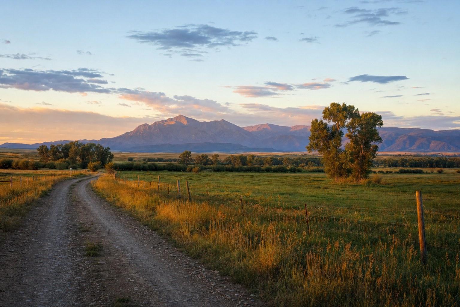 Quiet Colorado country lane near Sedalia at sunrise