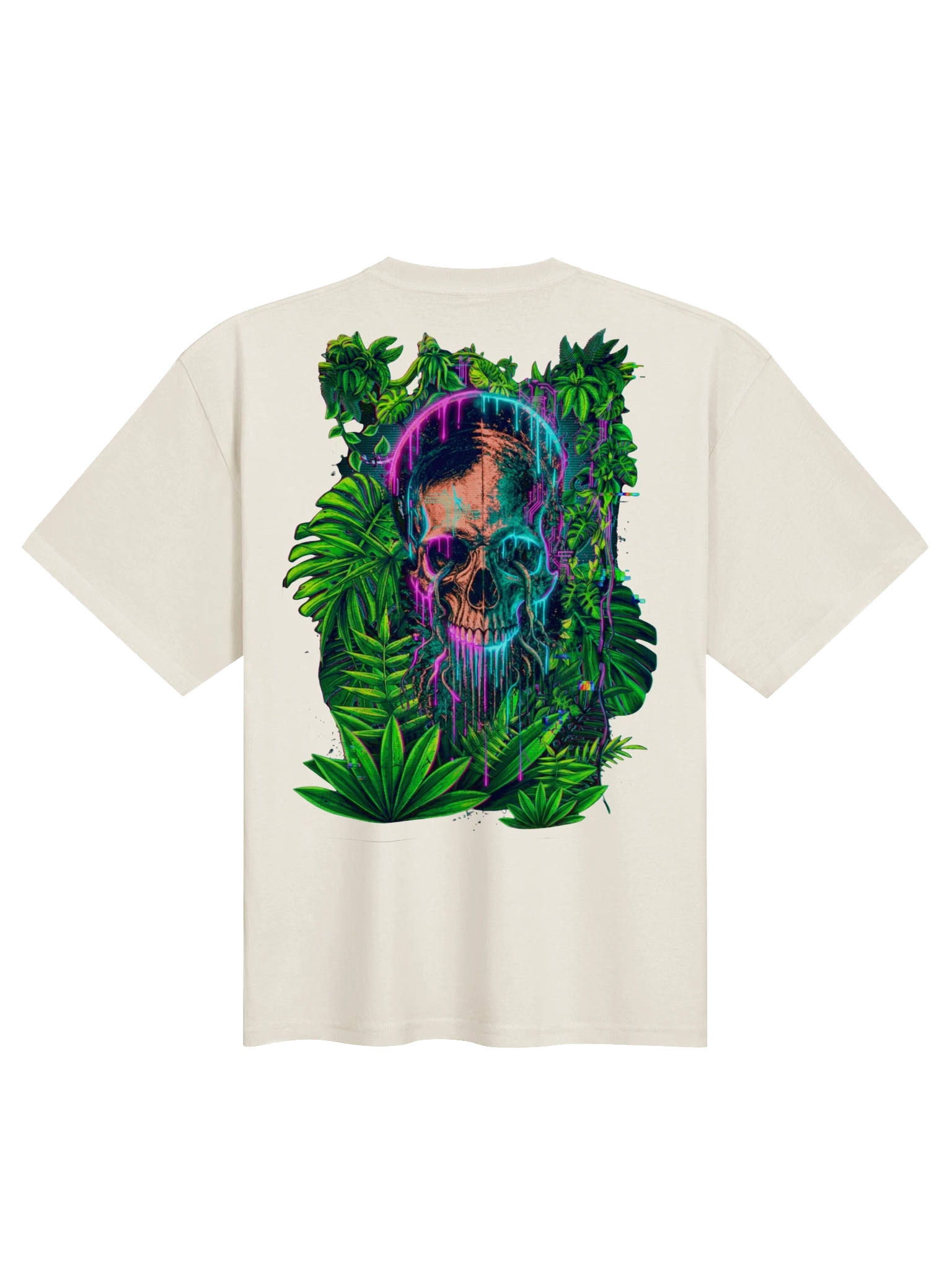 Neon Skull Jungle oversized tee artwork with bright skull print