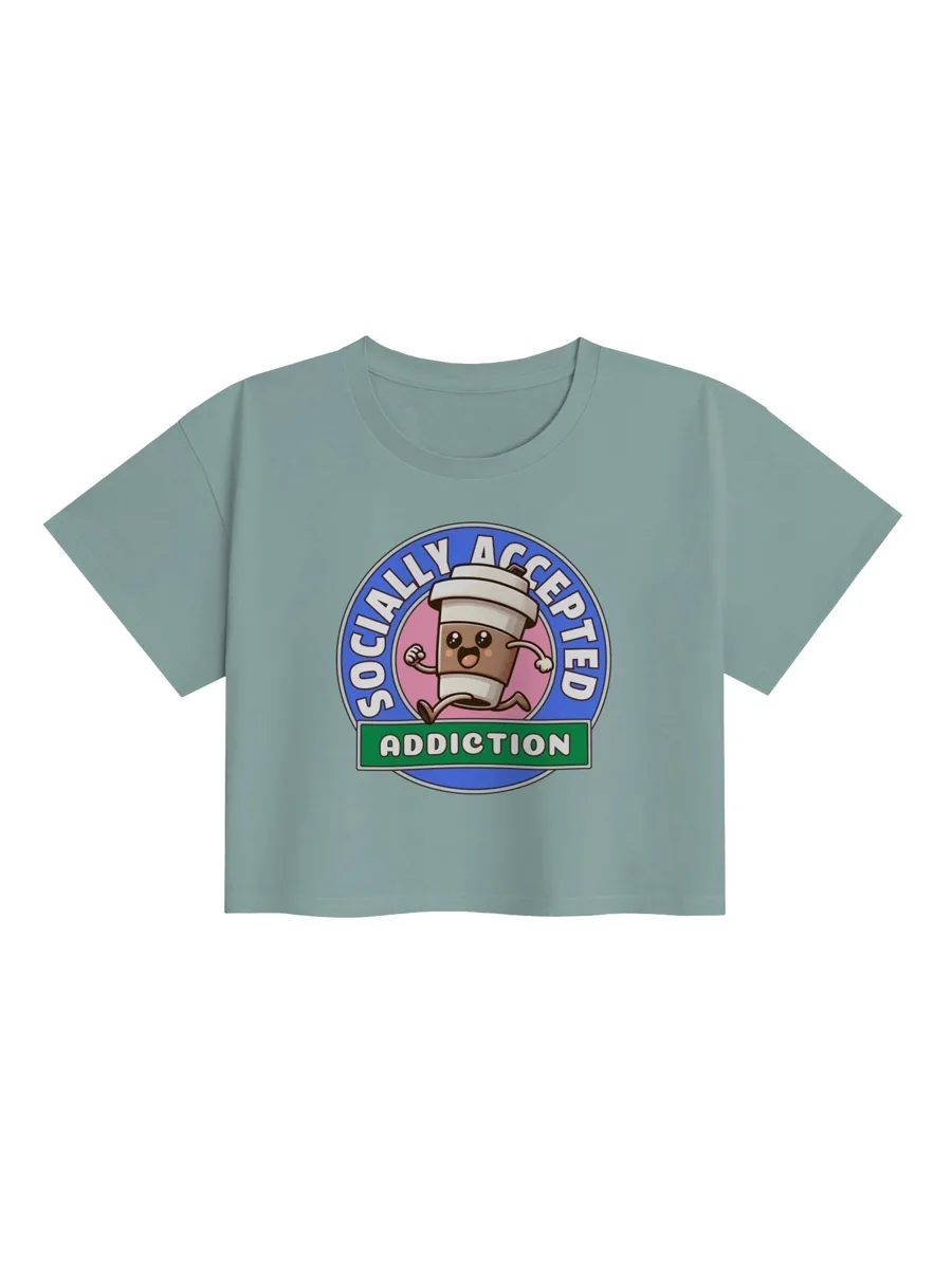 Socially Accepted Addiction Coffee Cup Badge Crop Top product artwork