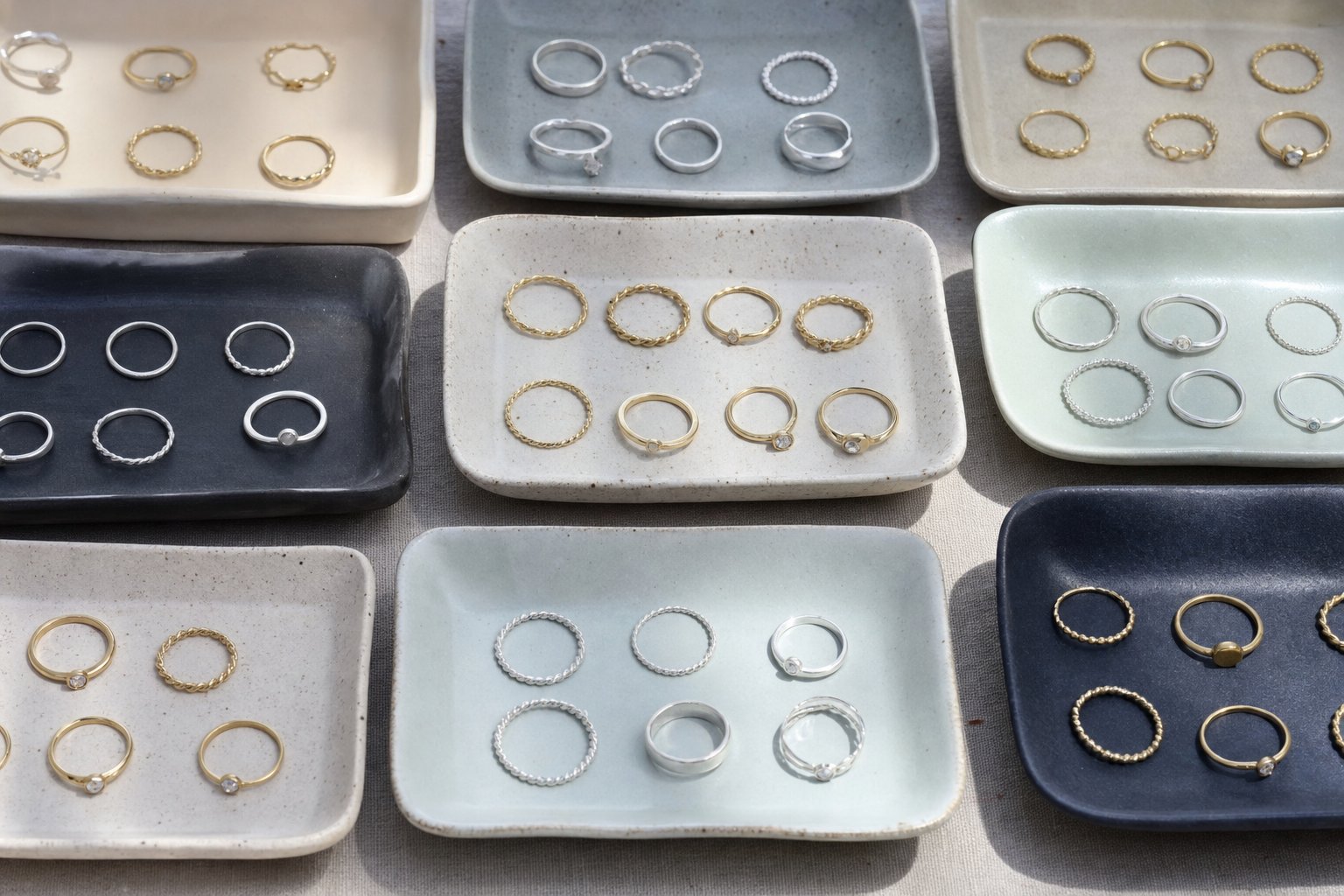 A focused jewelry assortment organized by style and metal