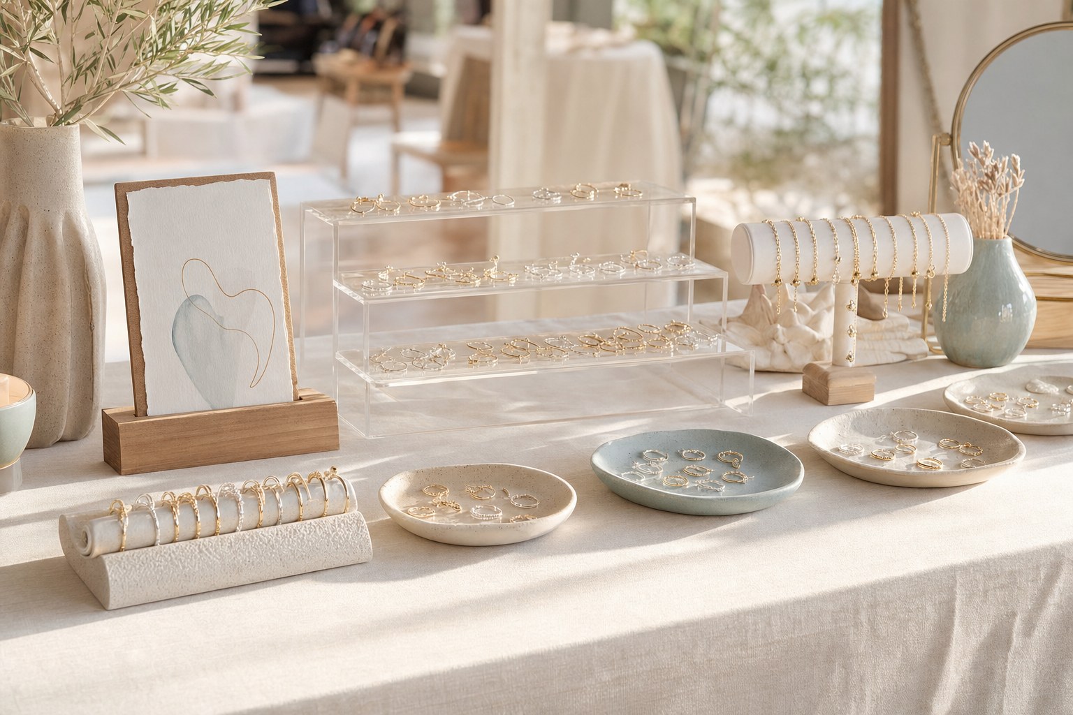 Styled toe ring display at a permanent jewelry pop-up