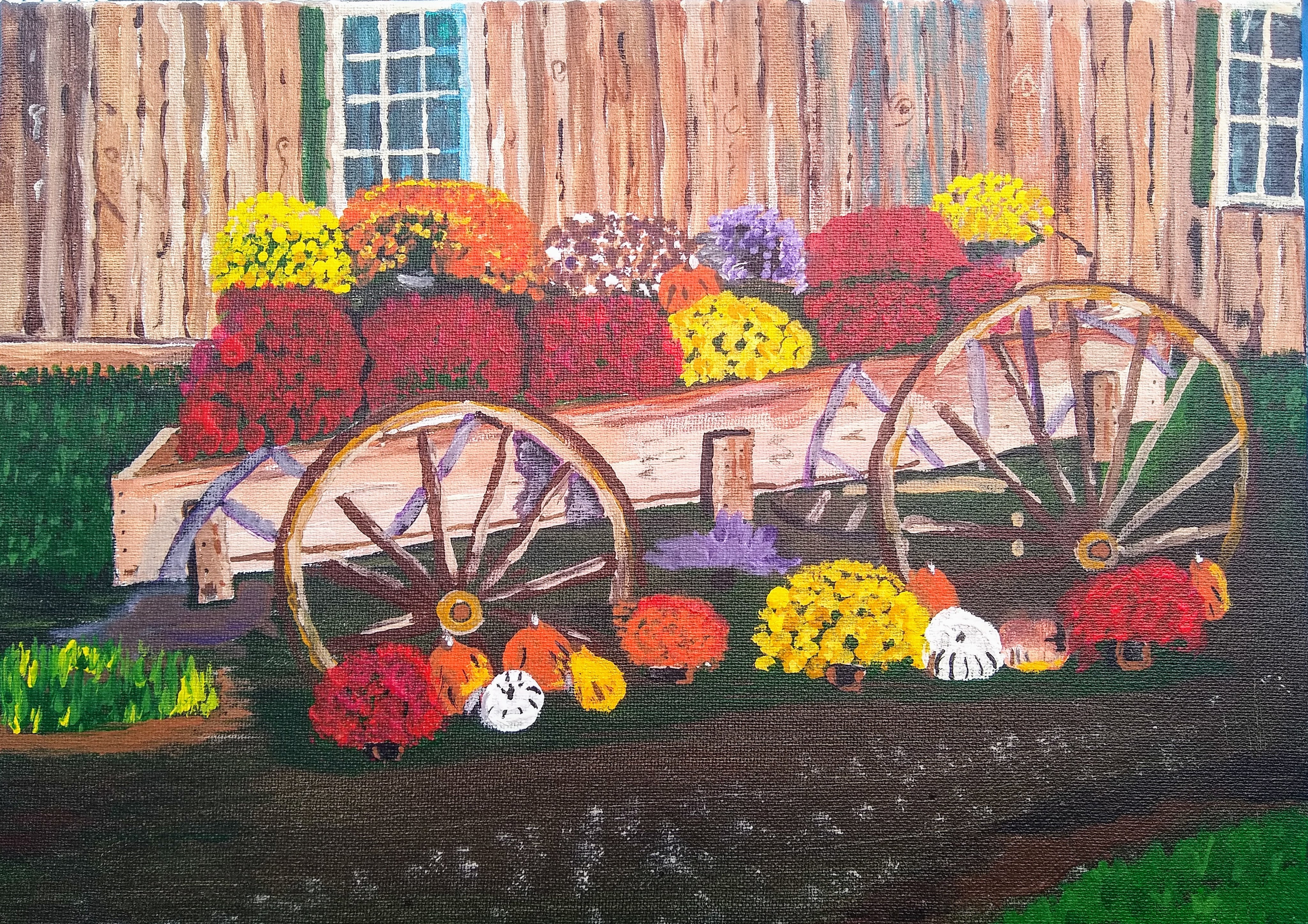 Colorful Mum Wagon painting by Bryan M. Powell