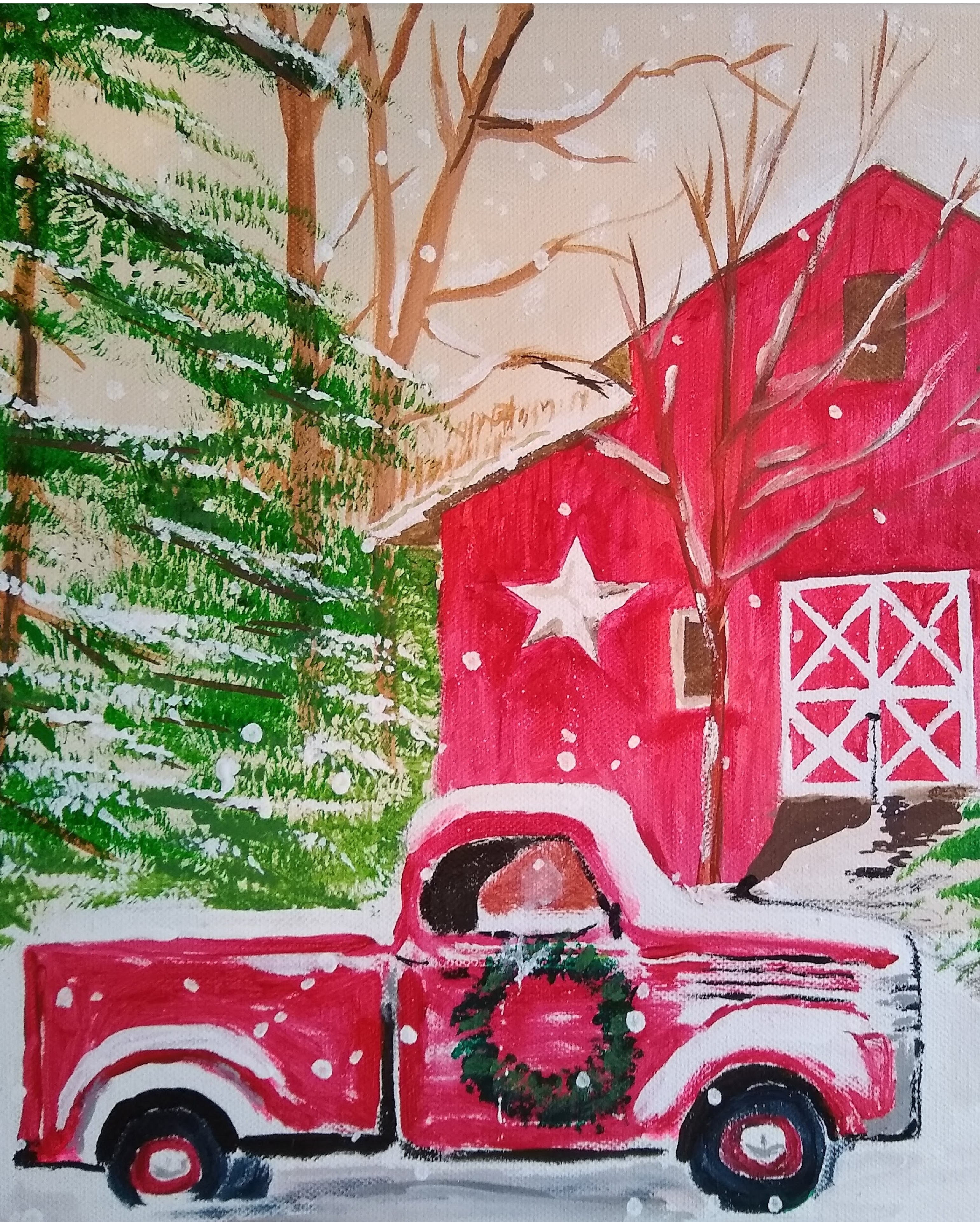 Red Truck and Red Barn painting by Bryan M. Powell