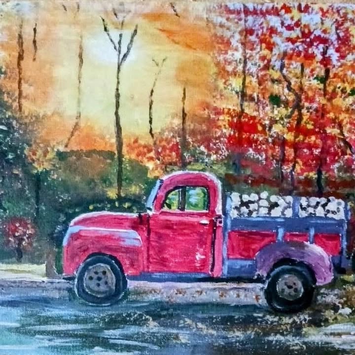 Red Truck Full of Logs painting by Bryan M. Powell