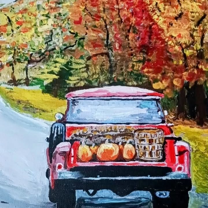 Red Truck with Pumpkins painting by Bryan M. Powell