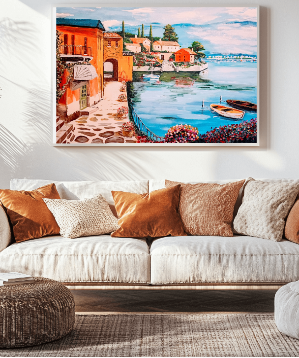 European Bay Scene painting by Bryan M. Powell