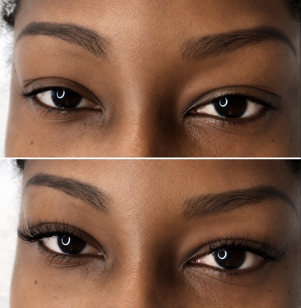 Before and after classic lash extension result