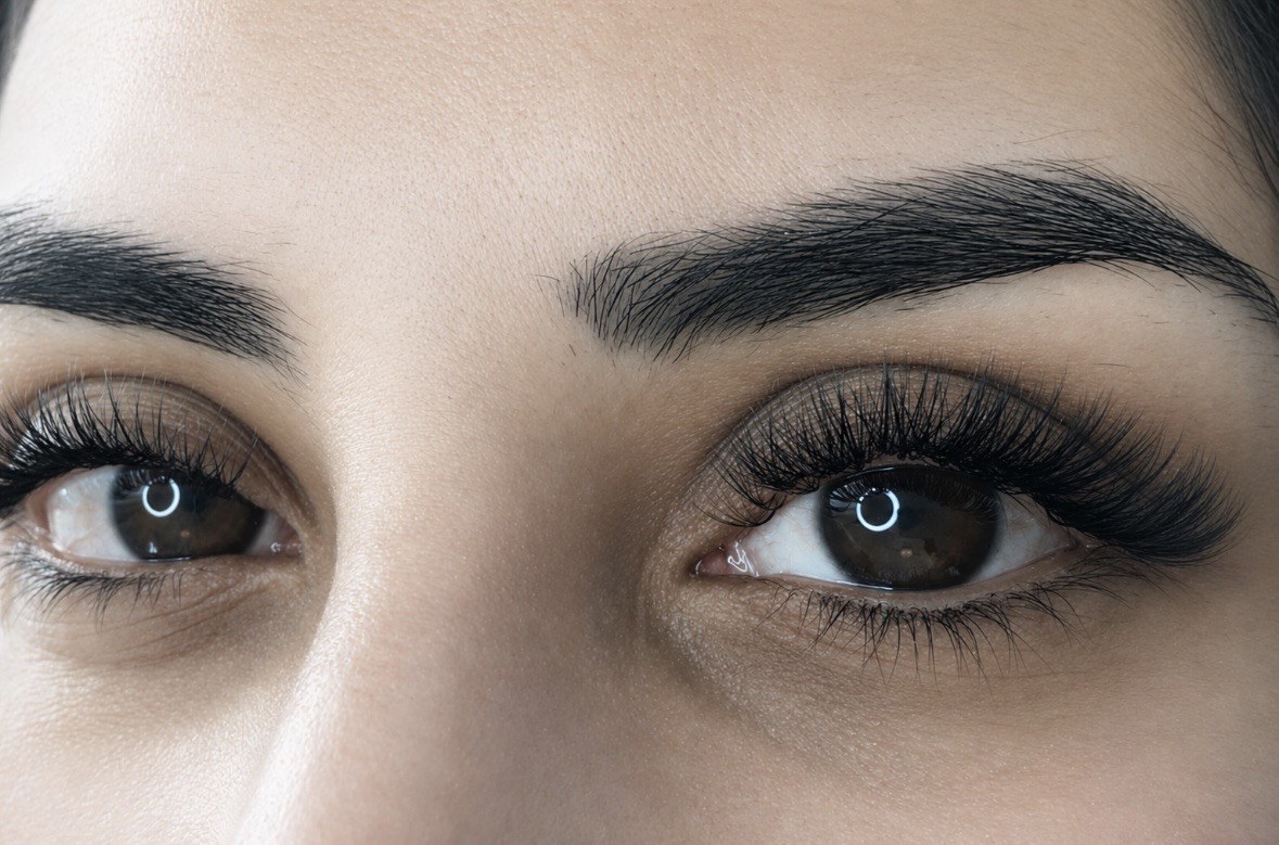 Close-up of a full volume lash extension set
