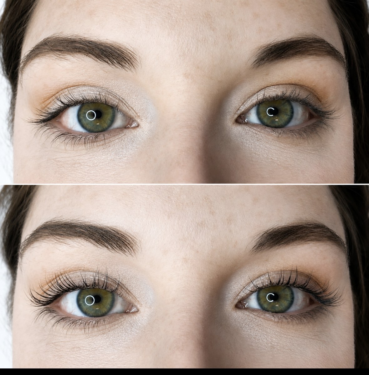 Before and after lash lift and tint result