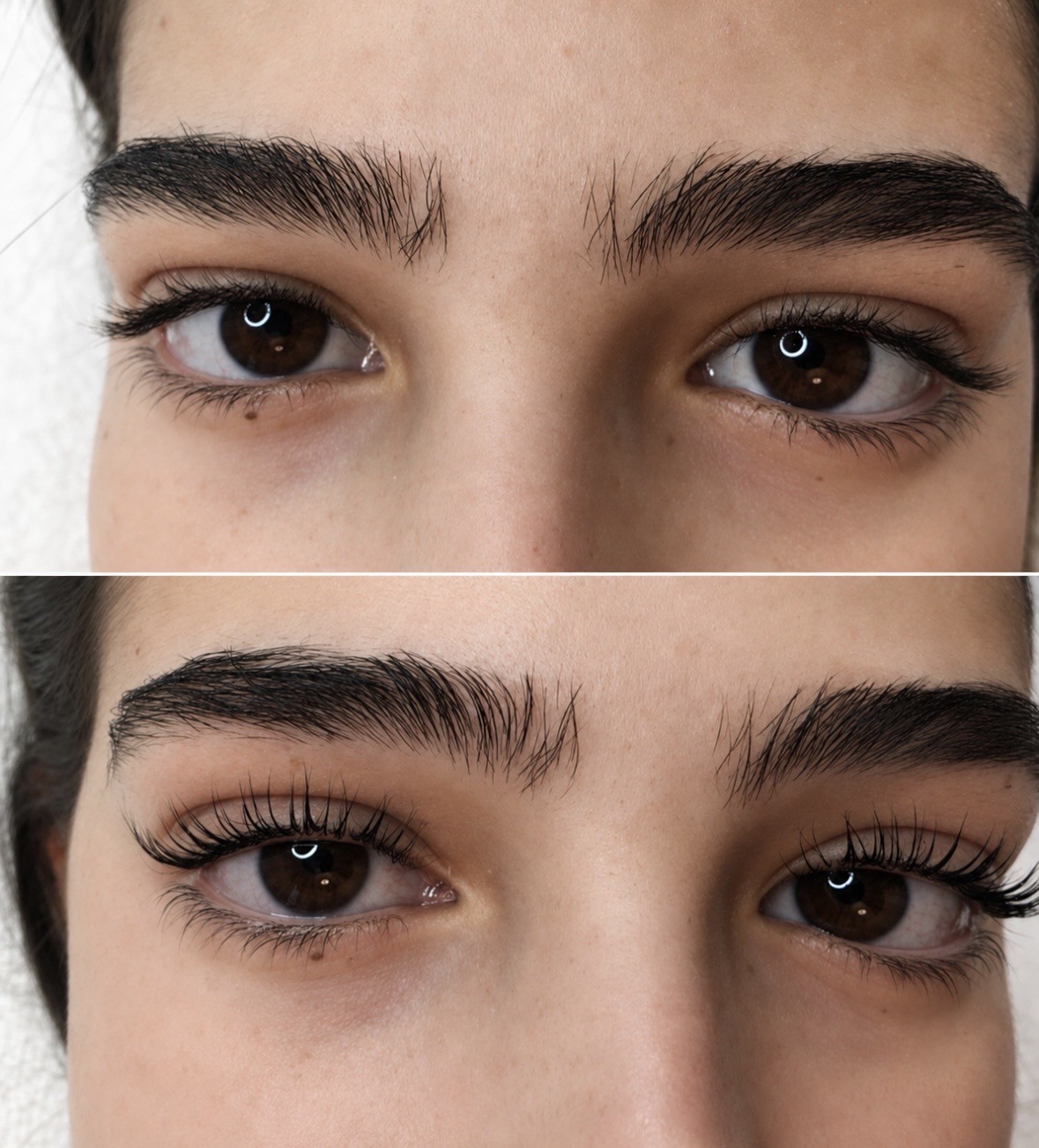 Before and after lash lift and tint result
