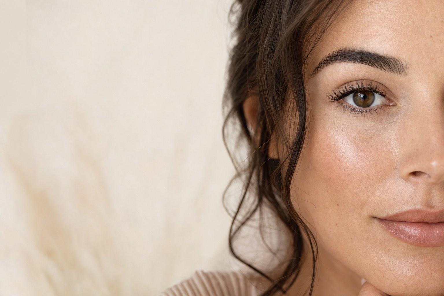 Editorial portrait of a woman with individual lash extensions