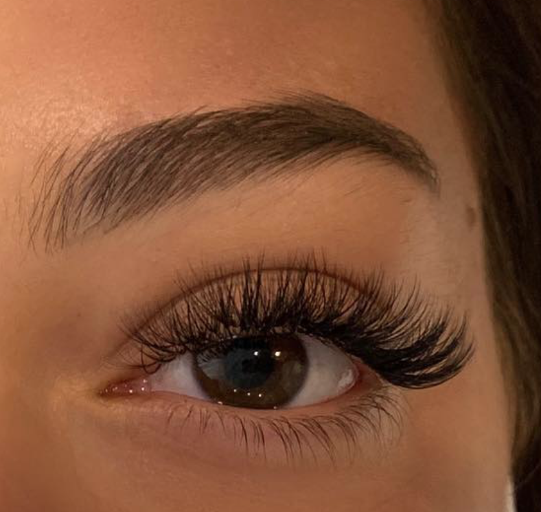 Close-up of a finished eyelash extension set