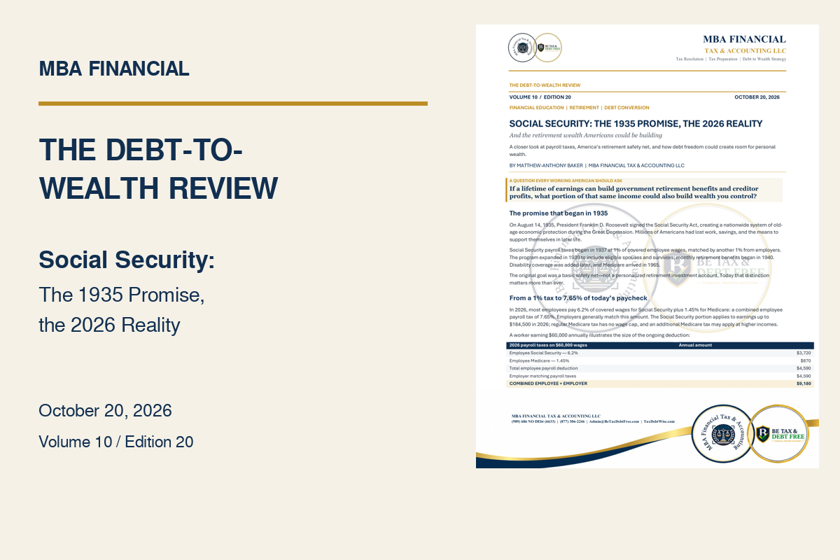 The Debt-to-Wealth Review, October 20, 2026, with the original newsletter front page